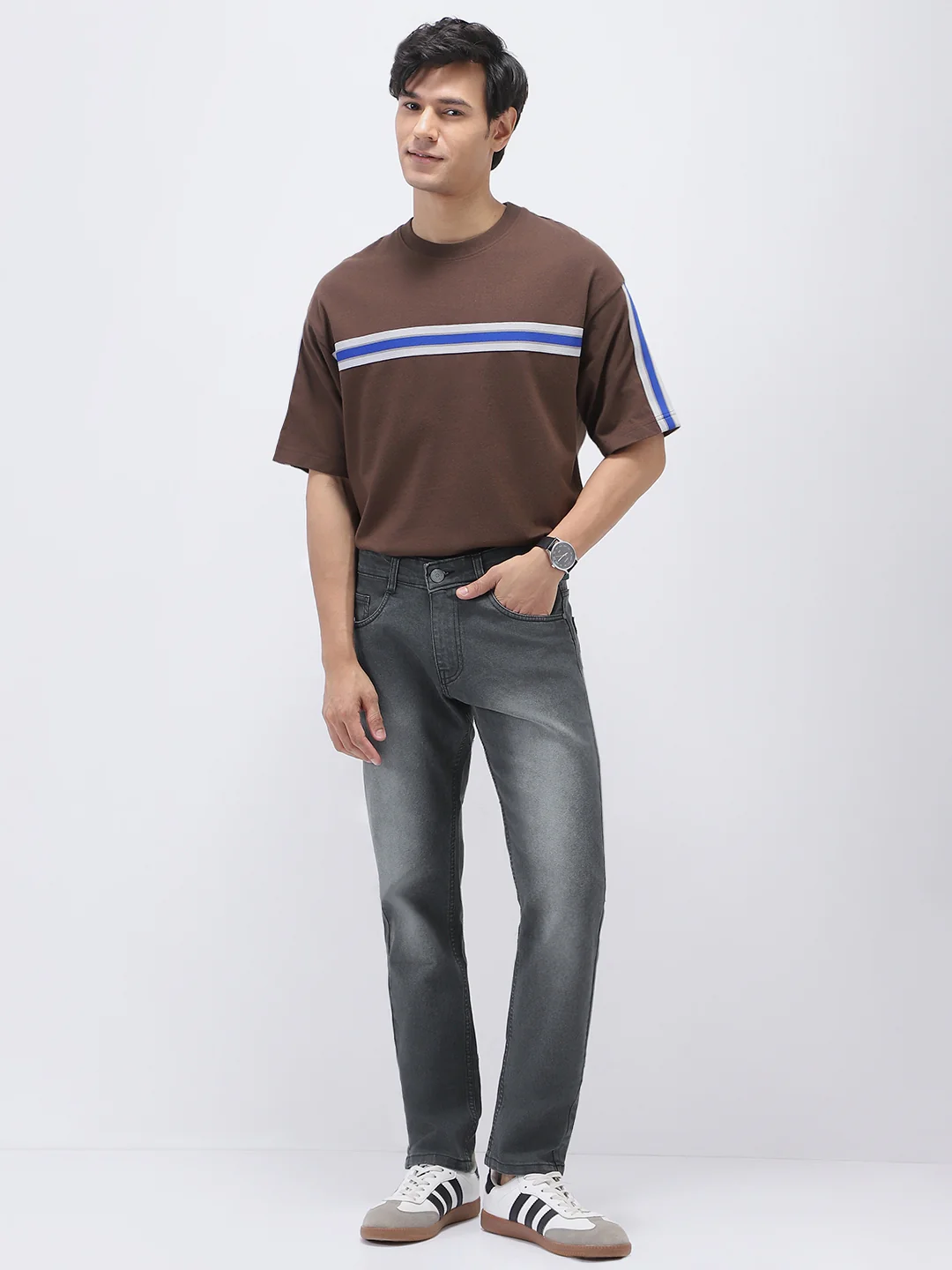 Men's Grey Slim Fit Stretch Jeans - Image 4