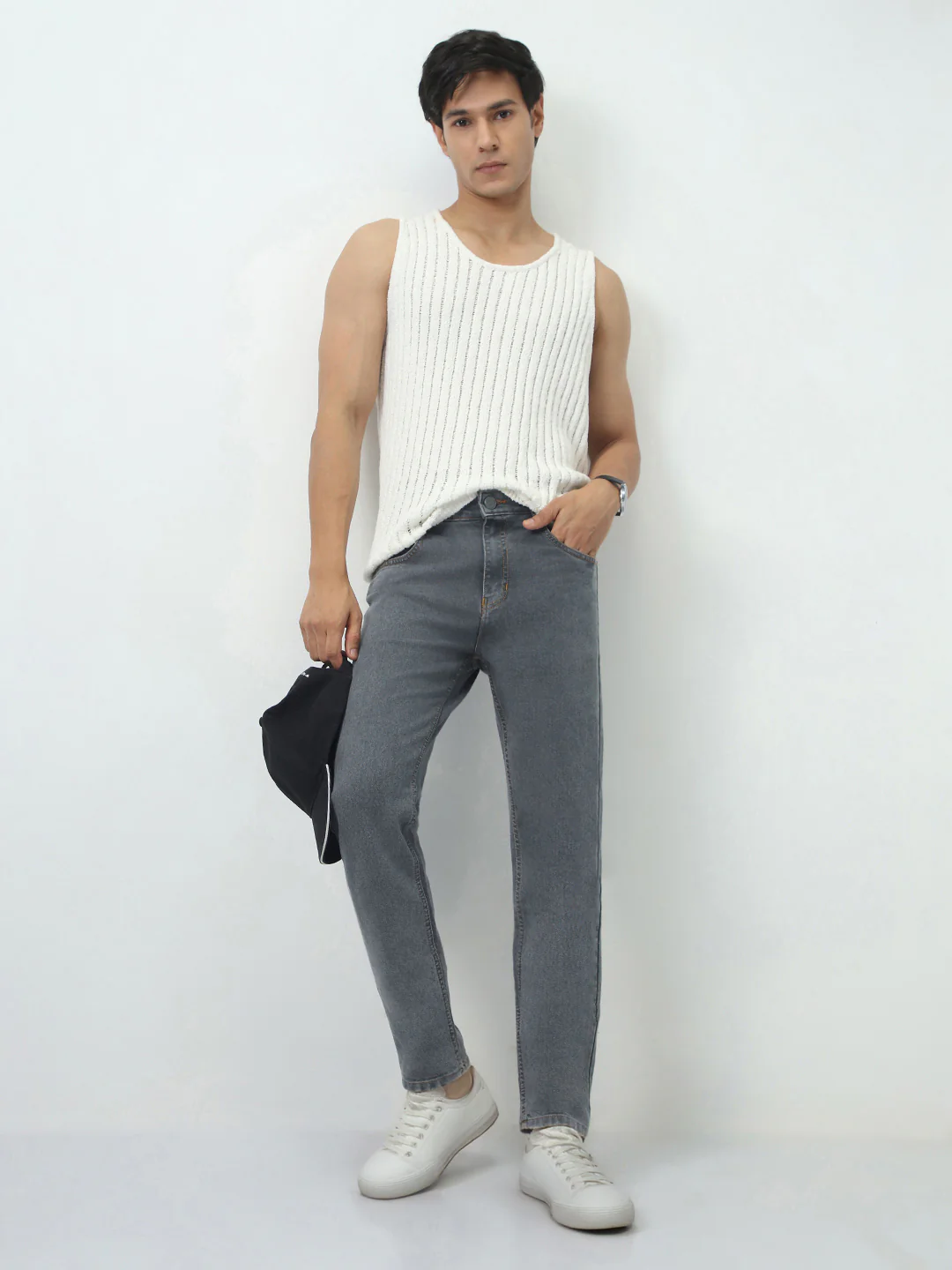 Men's Grey Slim Fit Washed Denim Jeans Stretchable - Image 5