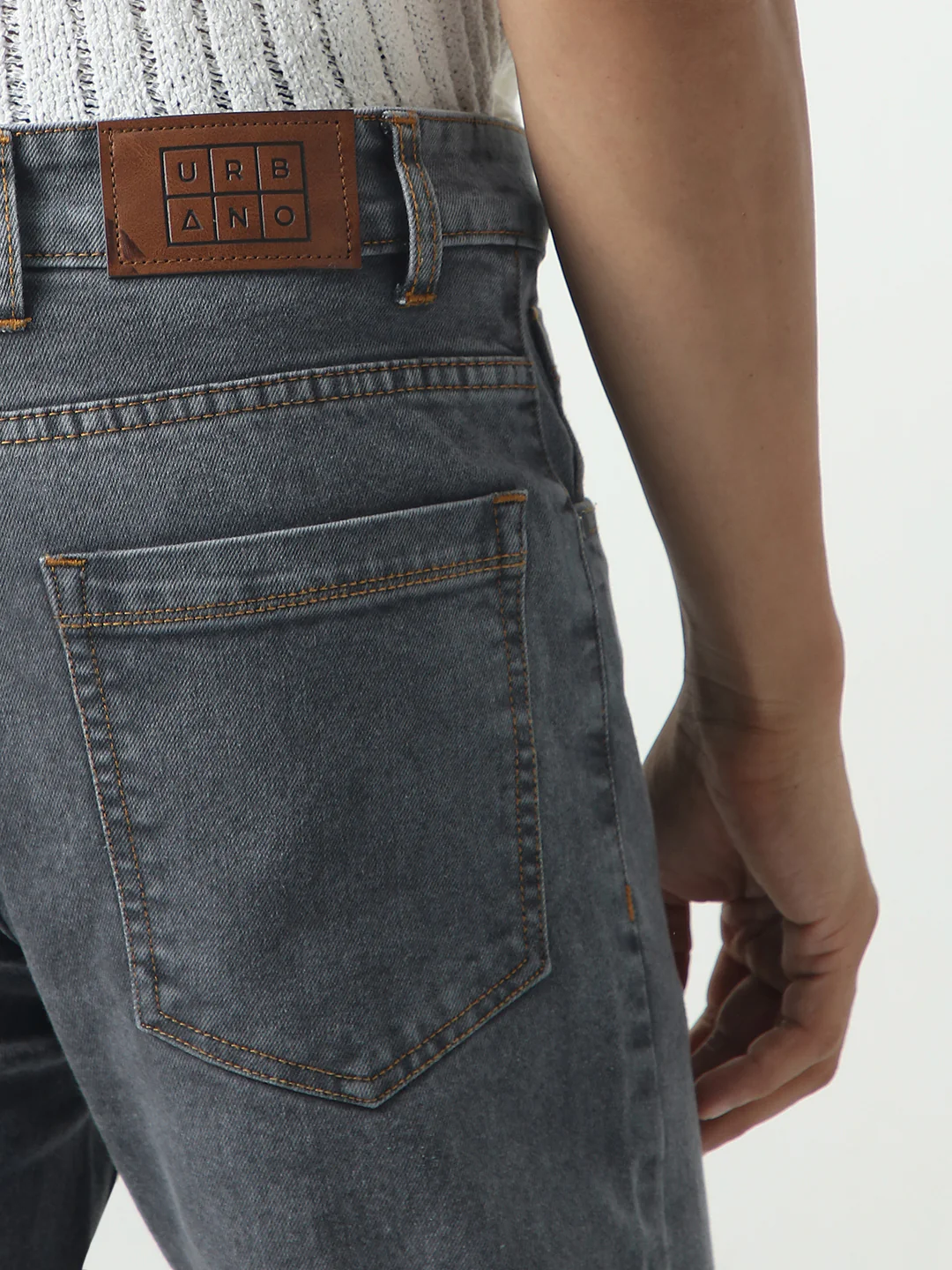 Men's Grey Slim Fit Washed Denim Jeans Stretchable - Image 7