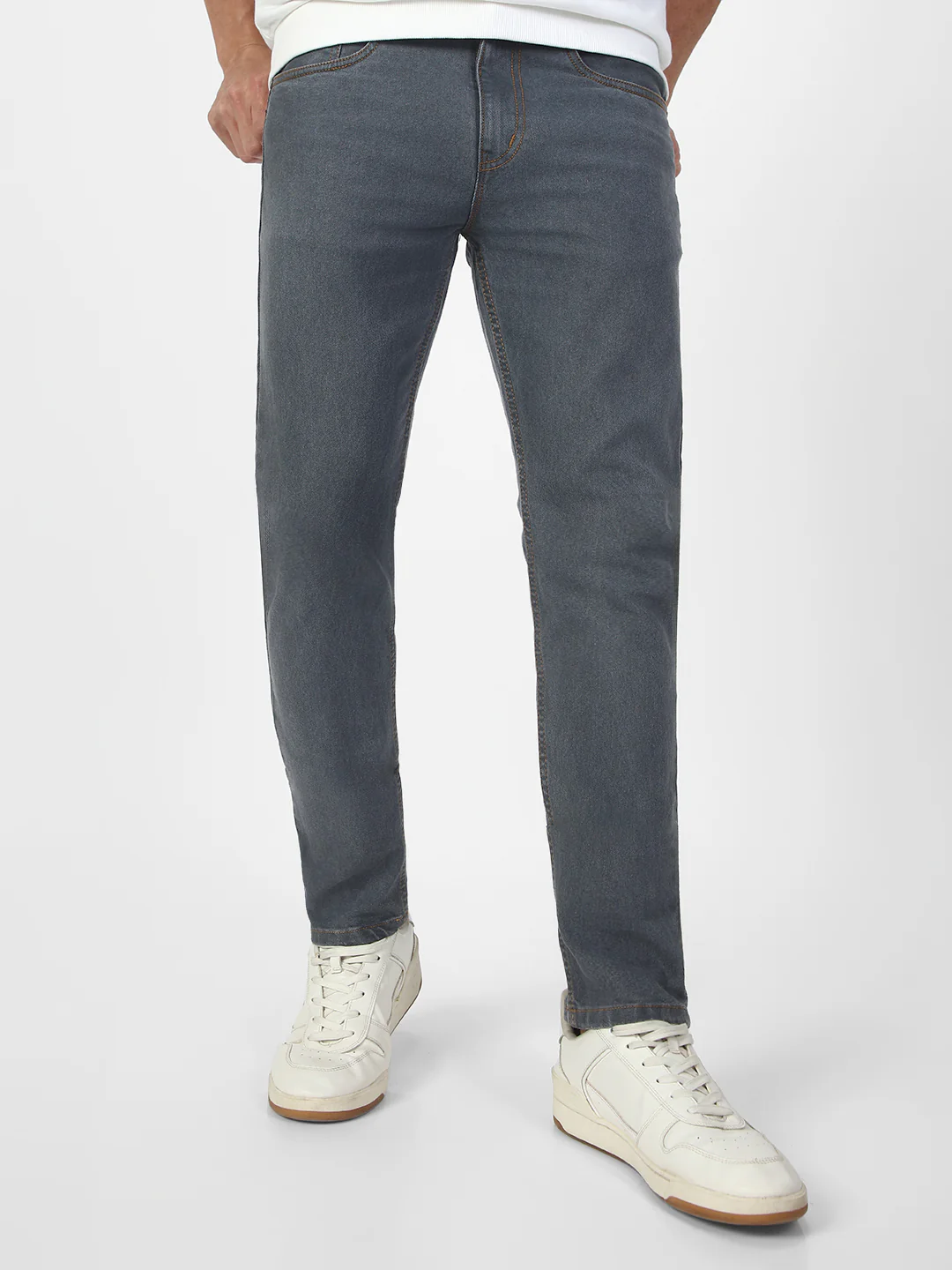 Men's Grey Slim Fit Washed Jeans Stretchable - Image 2