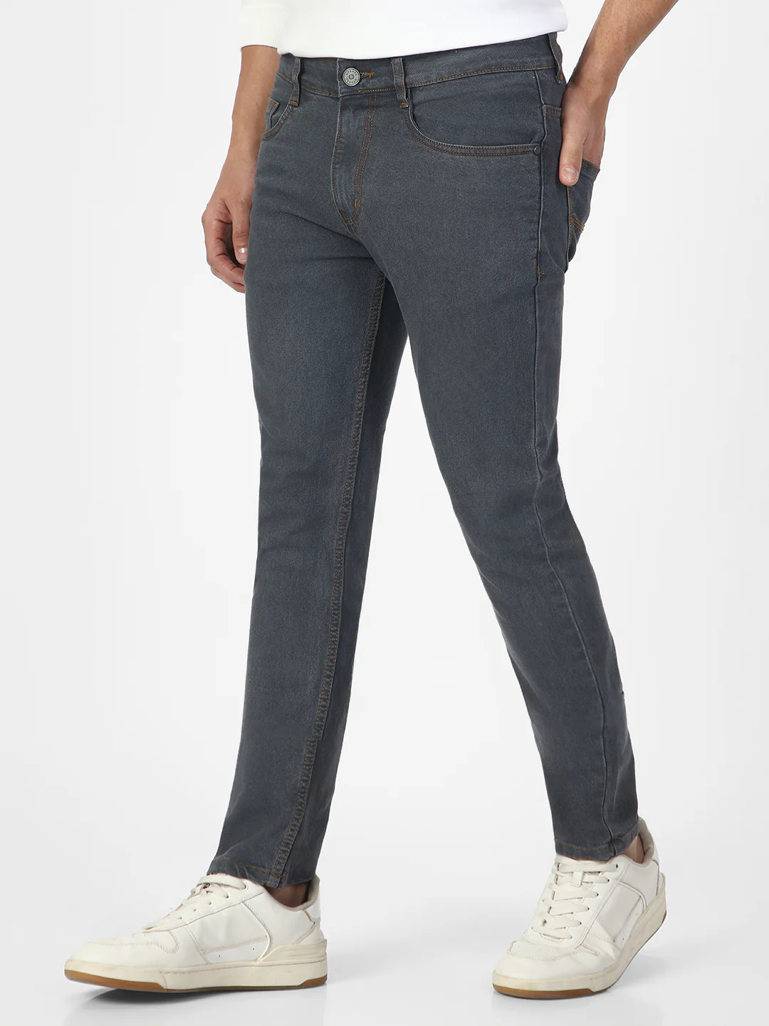 Men's Grey Slim Fit Washed Jeans Stretchable - Image 3