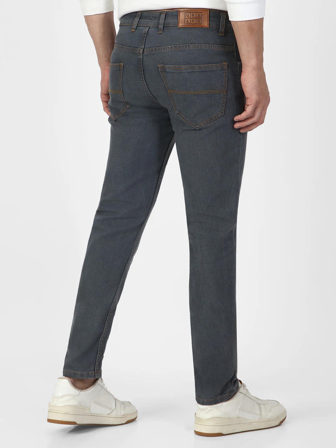 Men's Grey Slim Fit Washed Jeans Stretchable - Image 4