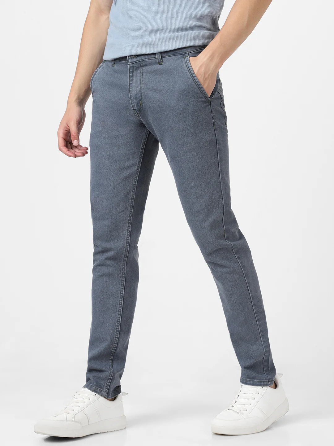 Men's Grey Slim Fit Washed Jeans Stretchable - Image 2