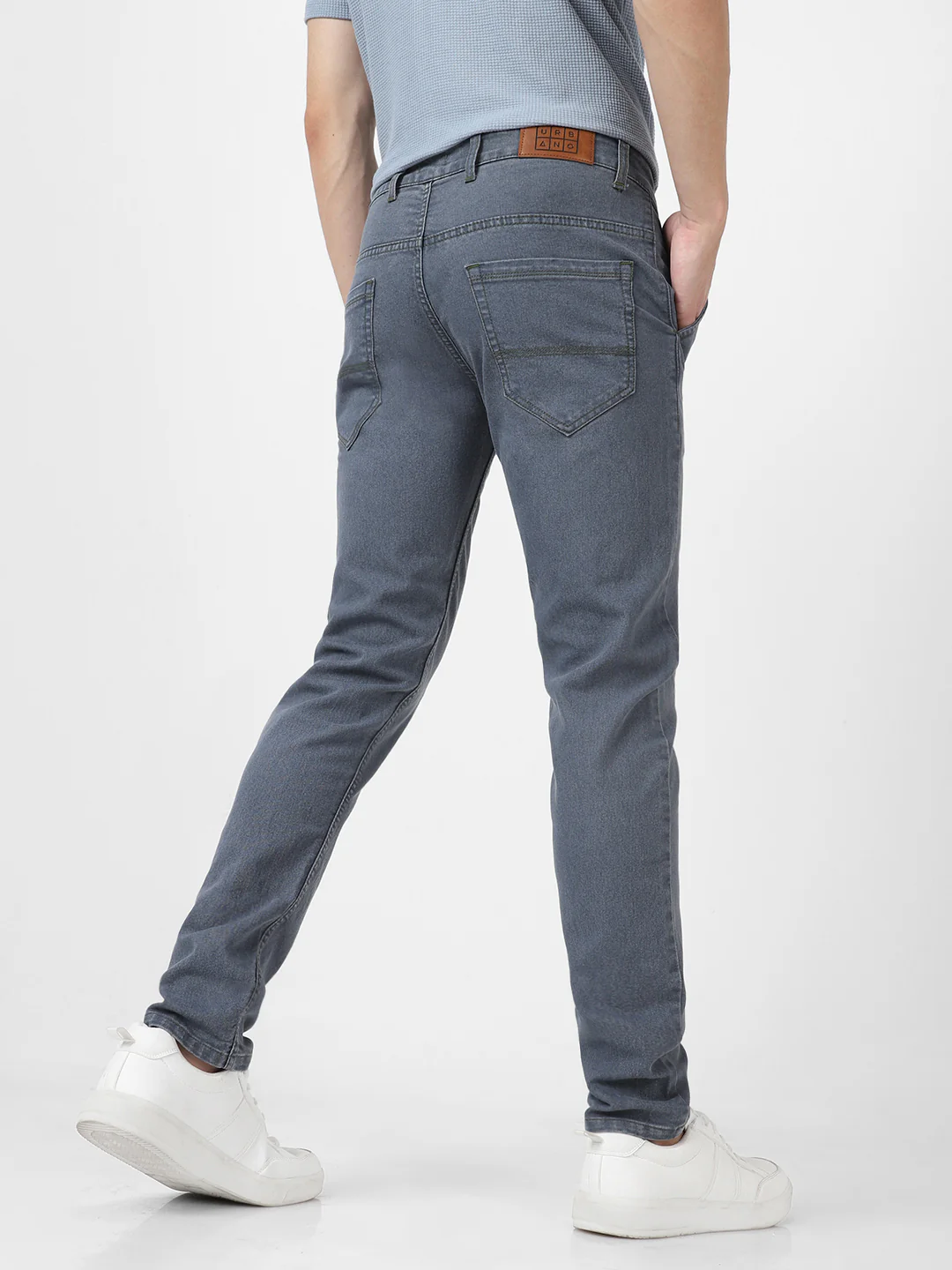 Men's Grey Slim Fit Washed Jeans Stretchable - Image 3