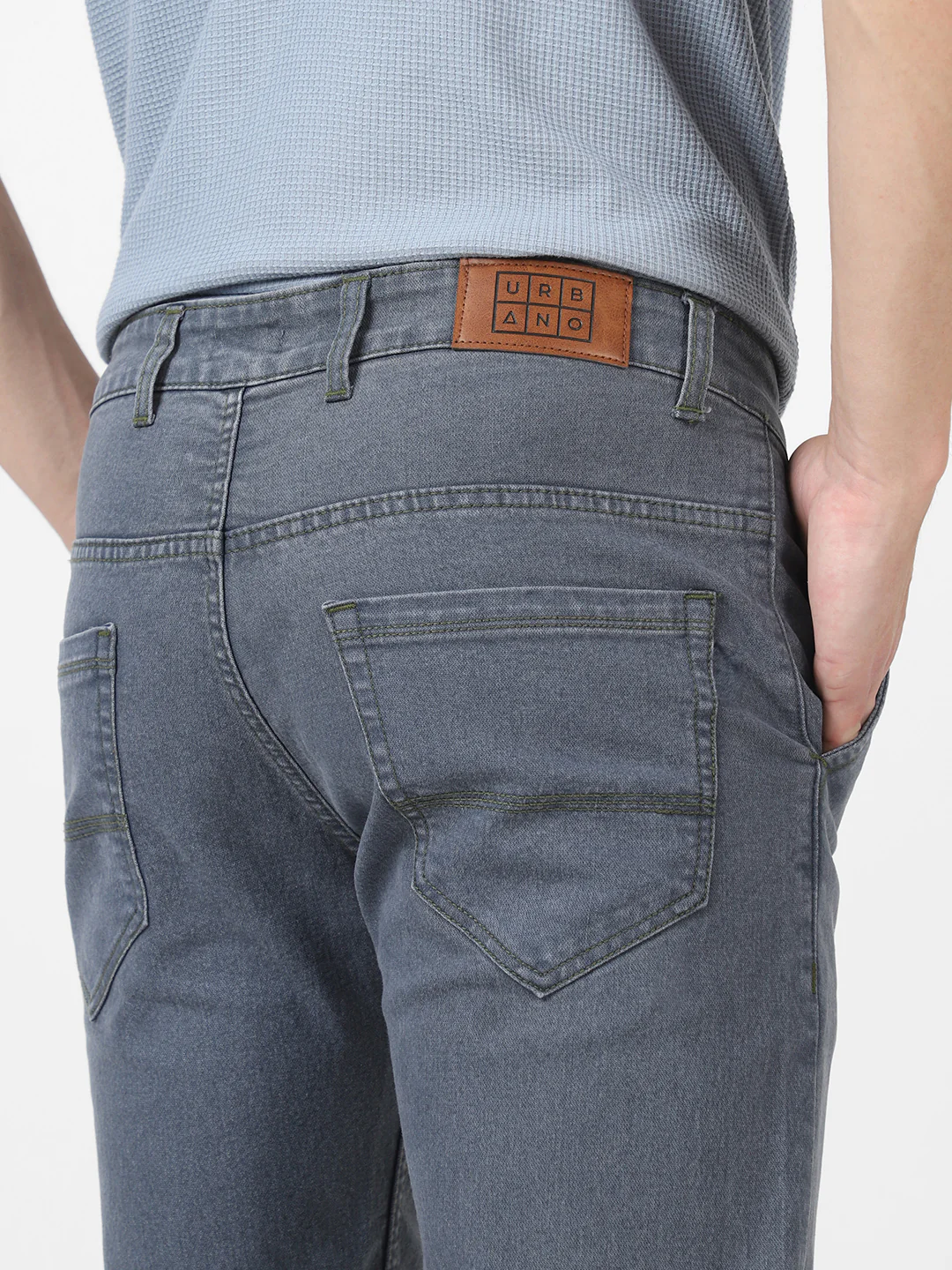 Men's Grey Slim Fit Washed Jeans Stretchable - Image 5