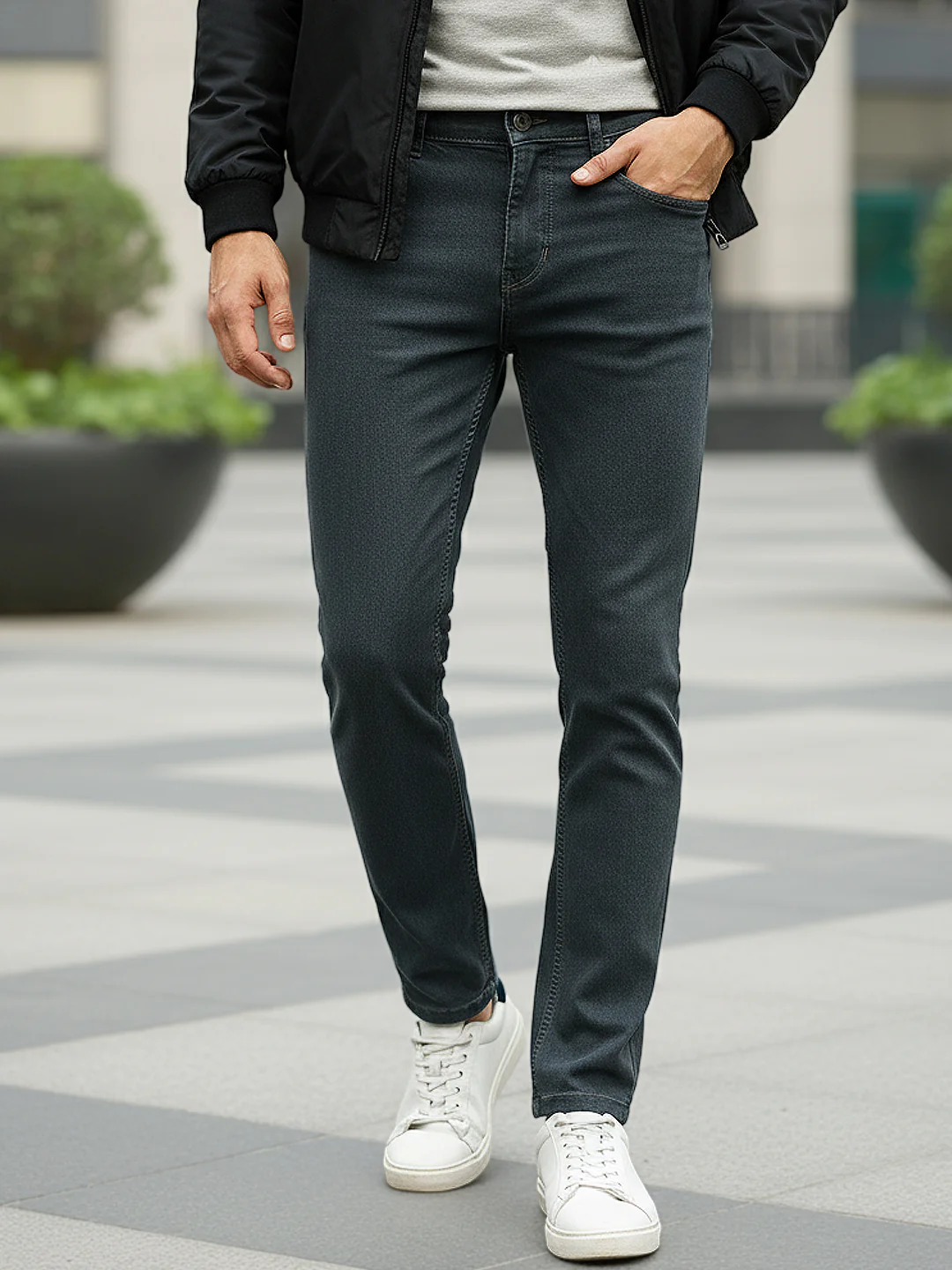 Men's Grey Slim Fit Washed Jeans Stretchable