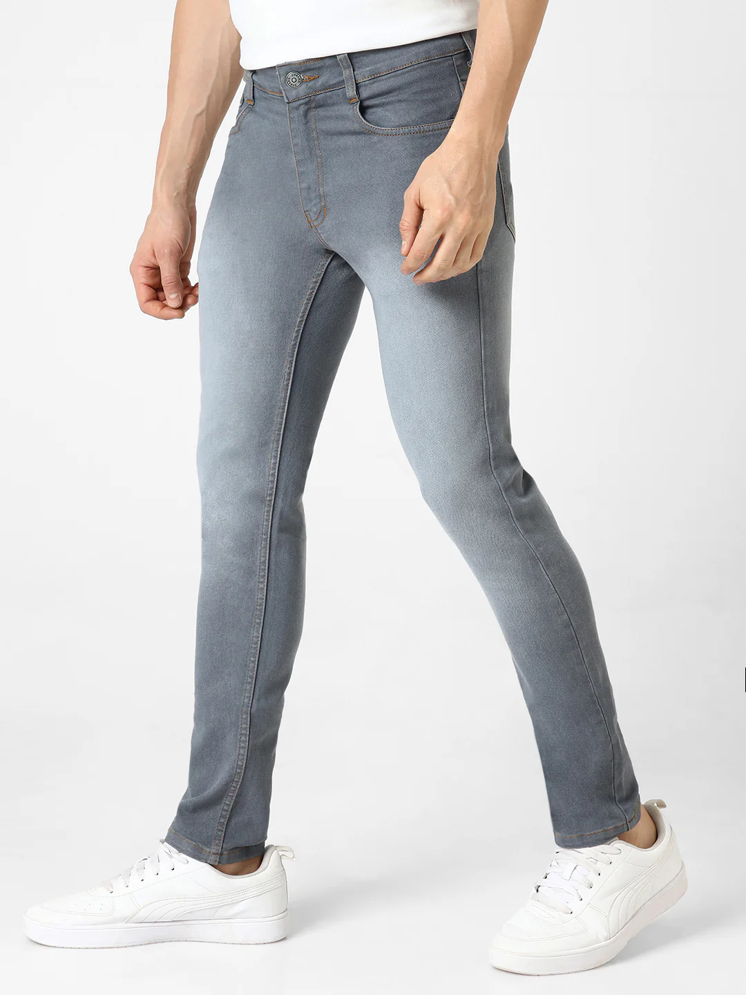 Men's Grey Slim Fit Washed Jeans Stretchable - Image 3