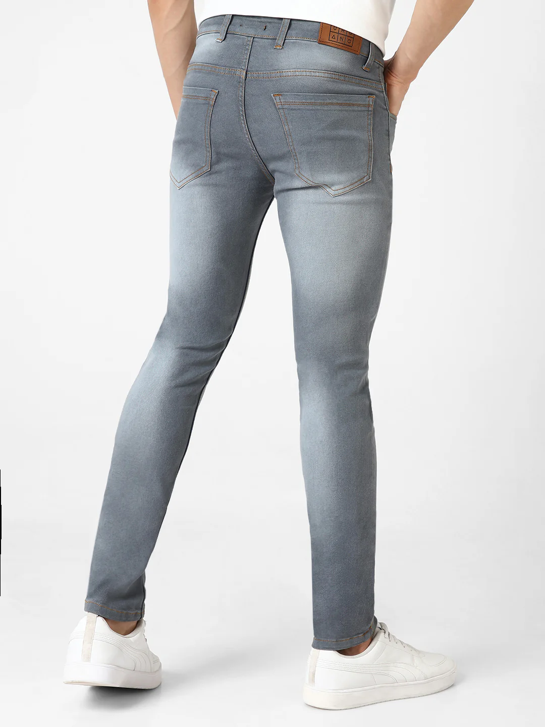Men's Grey Slim Fit Washed Jeans Stretchable - Image 4