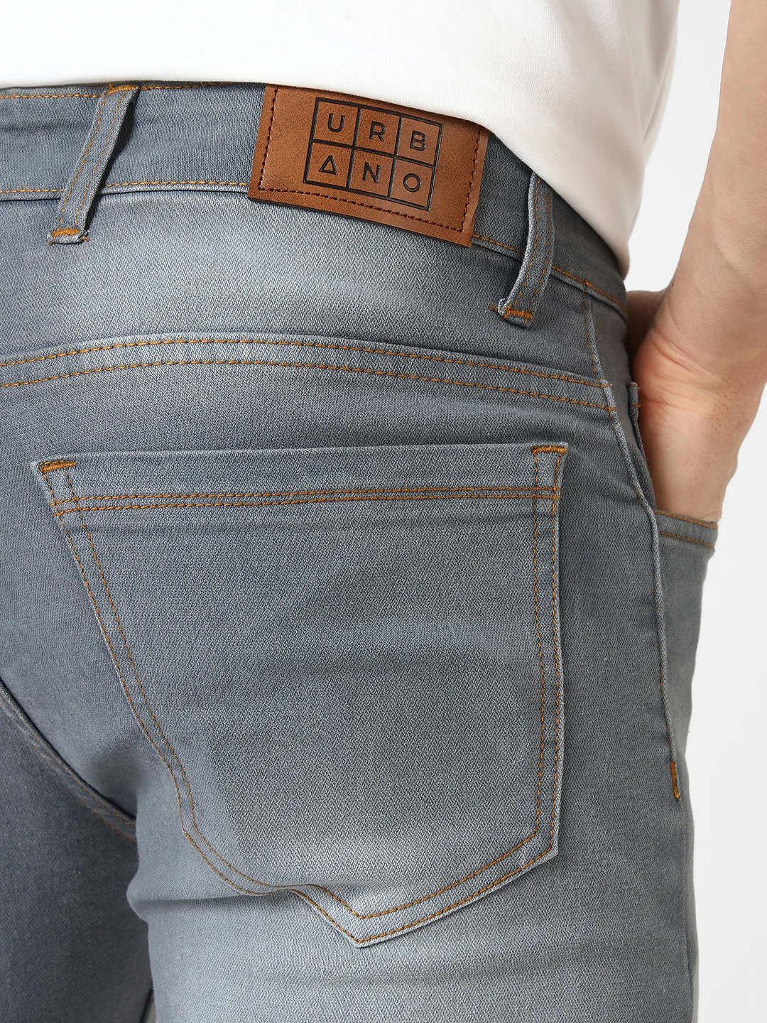 Men's Grey Slim Fit Washed Jeans Stretchable - Image 7