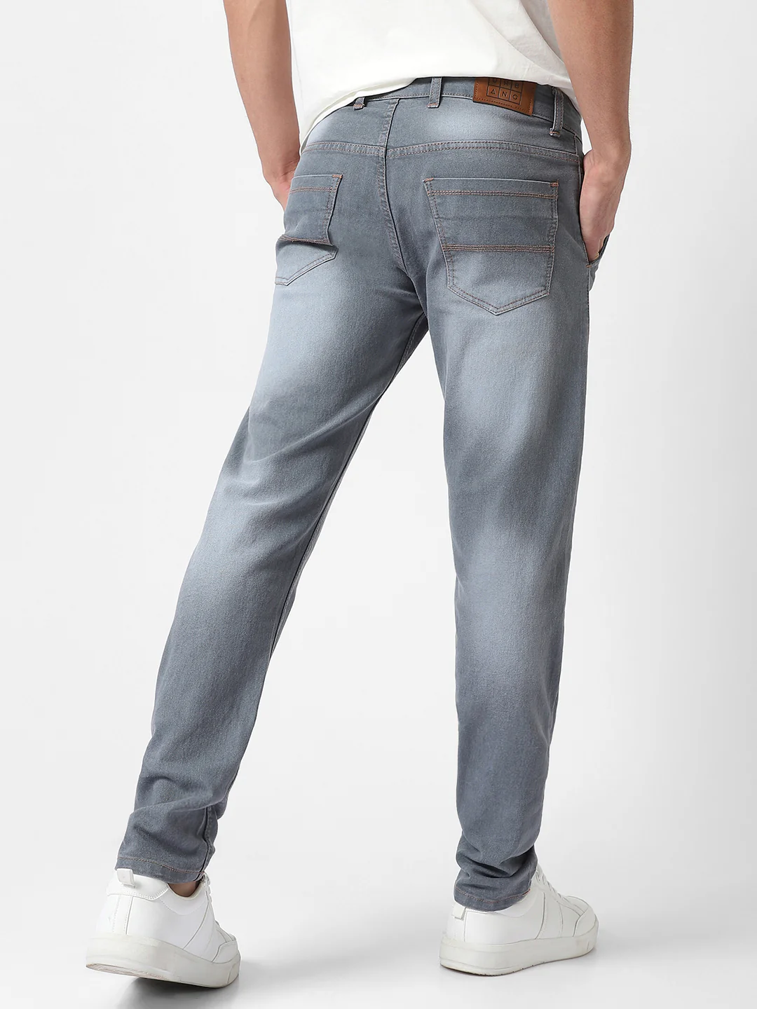 Men's Grey Slim Fit Washed Jeans Stretchable - Image 3