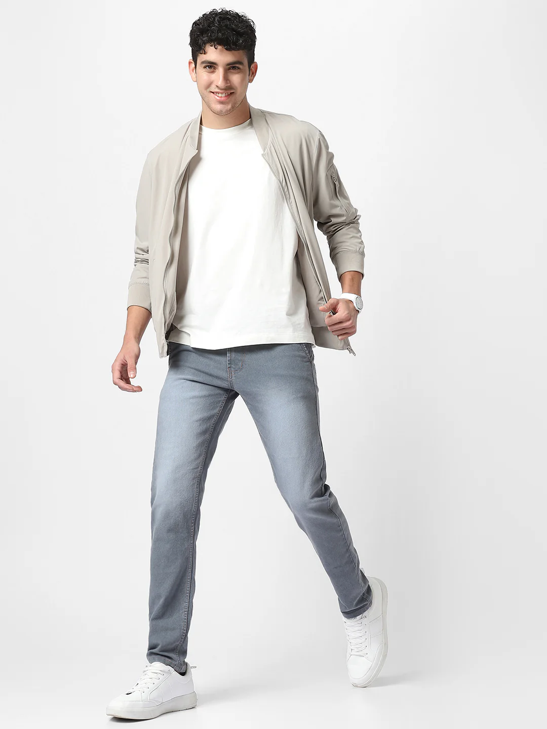 Men's Grey Slim Fit Washed Jeans Stretchable - Image 4