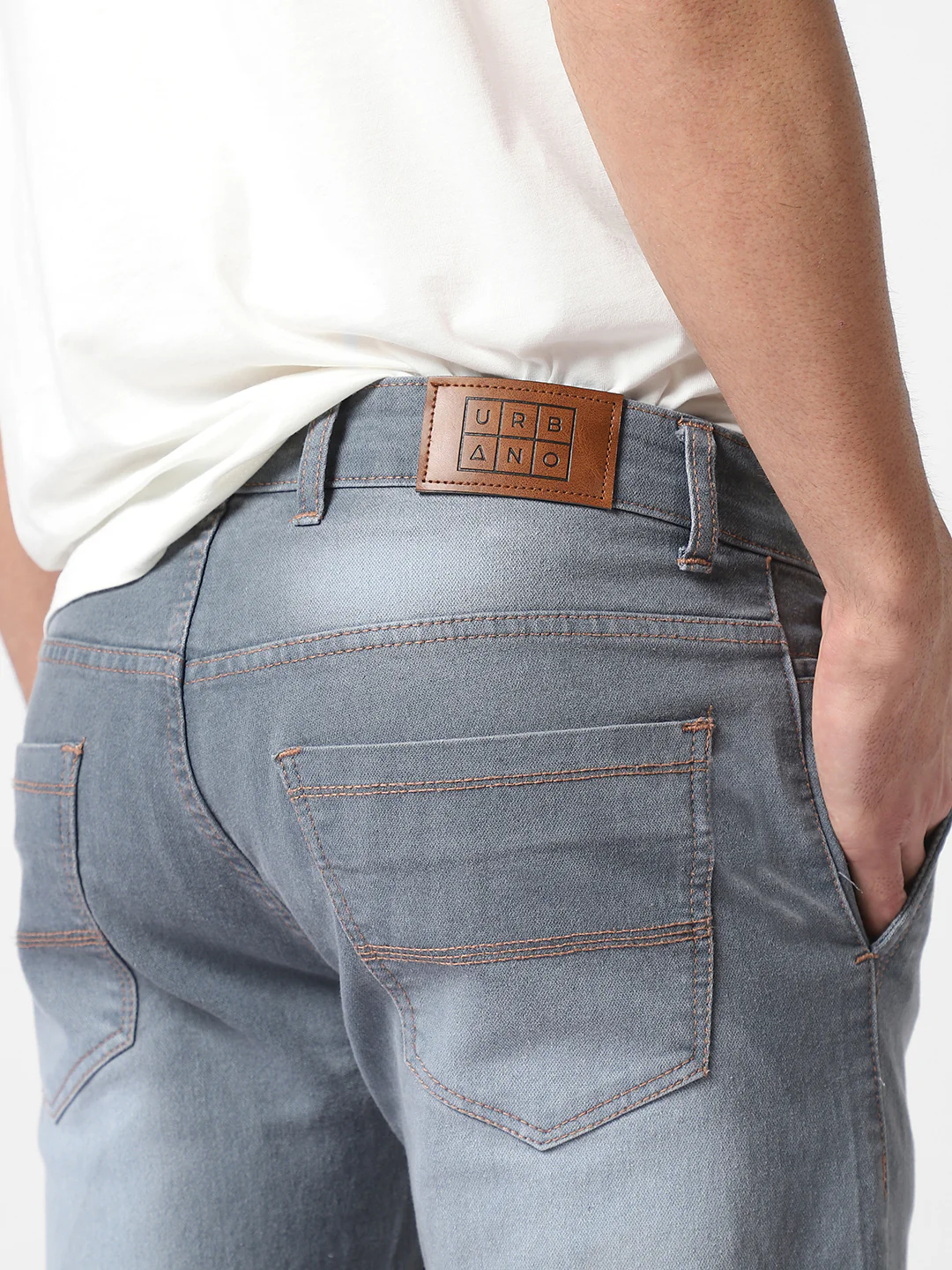 Men's Grey Slim Fit Washed Jeans Stretchable - Image 5