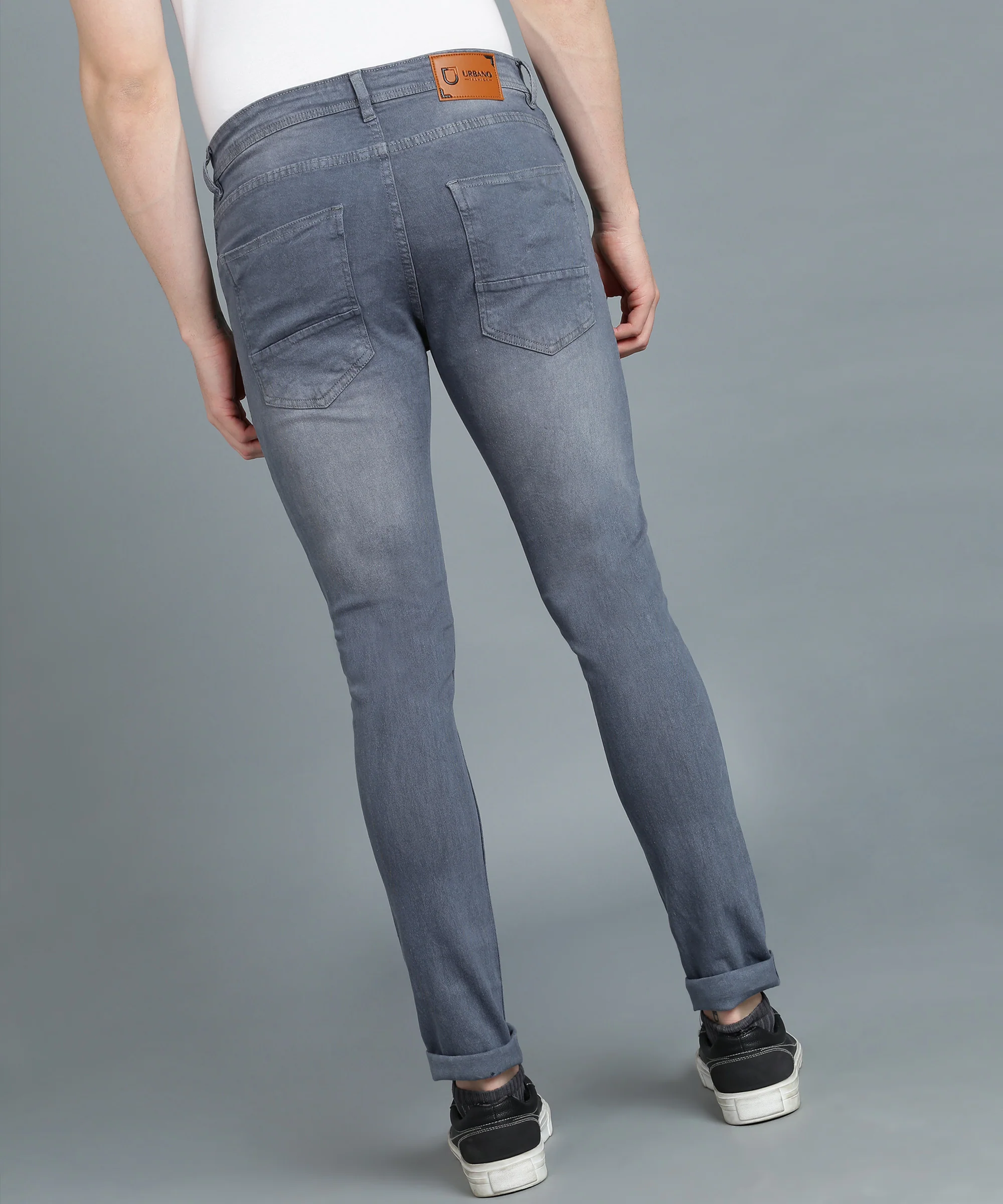 Men's Grey Slim Fit Washed Jeans Stretchable - Image 3