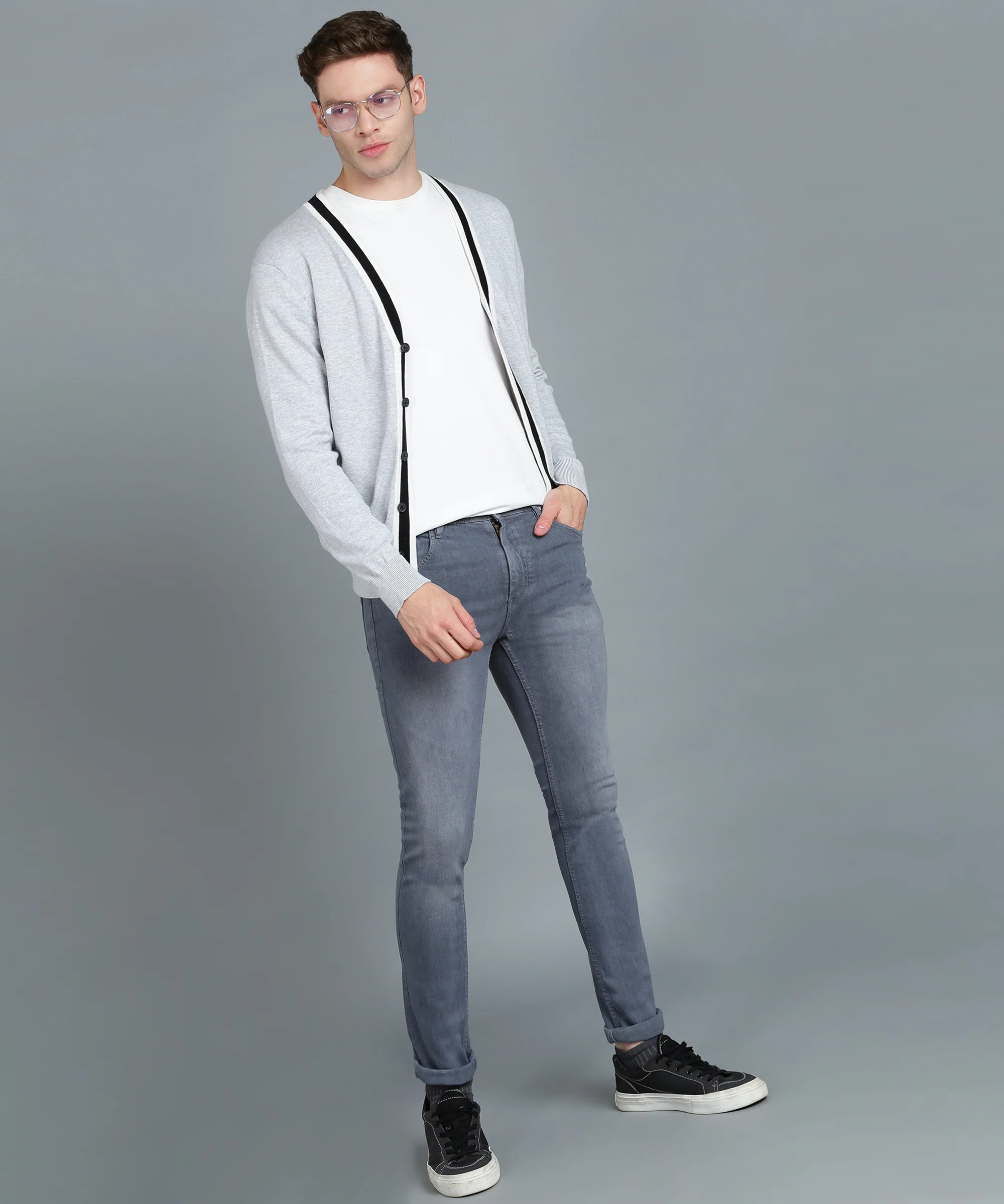 Men's Grey Slim Fit Washed Jeans Stretchable - Image 4