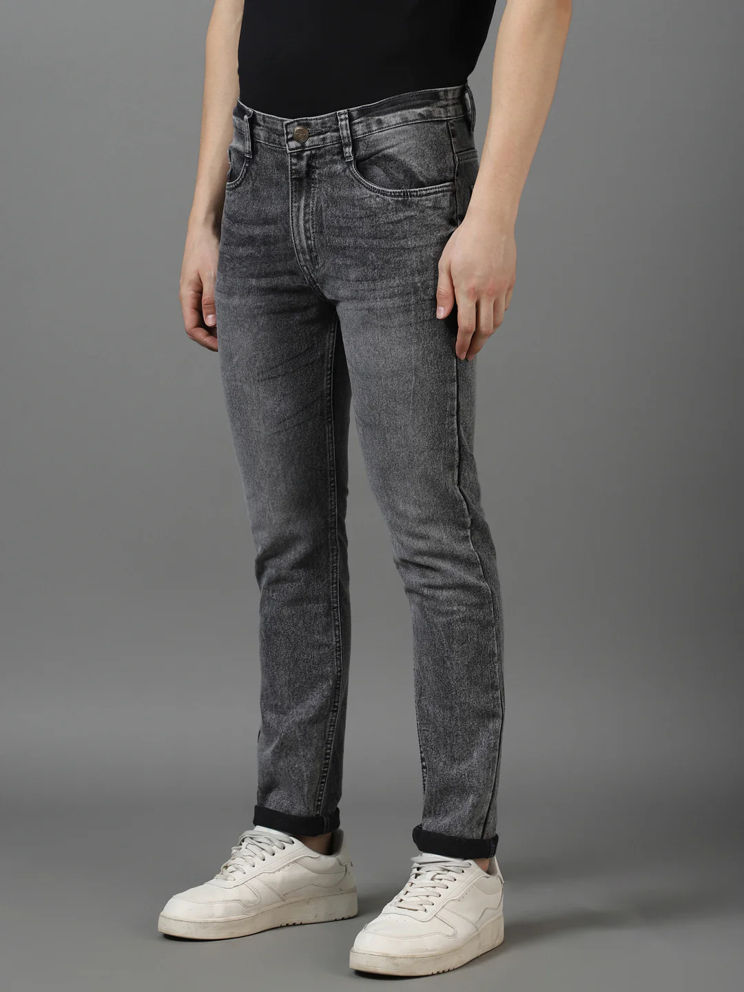 Men's Grey Slim Fit Washed Jeans Stretchable - Image 2