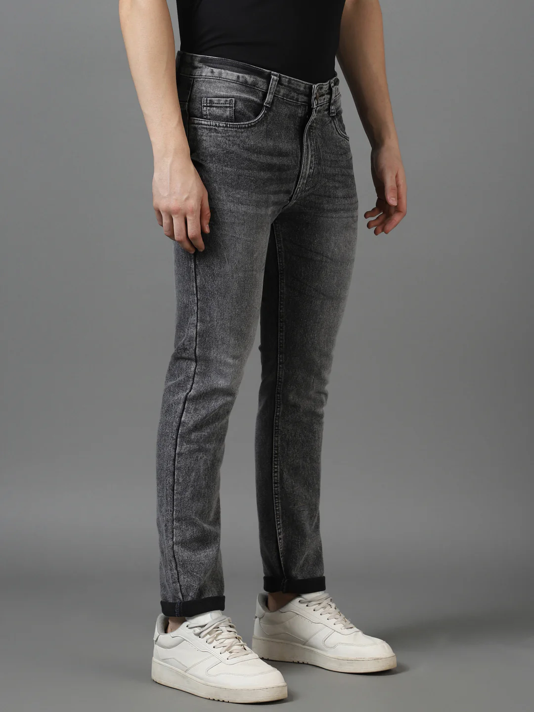 Men's Grey Slim Fit Washed Jeans Stretchable - Image 3