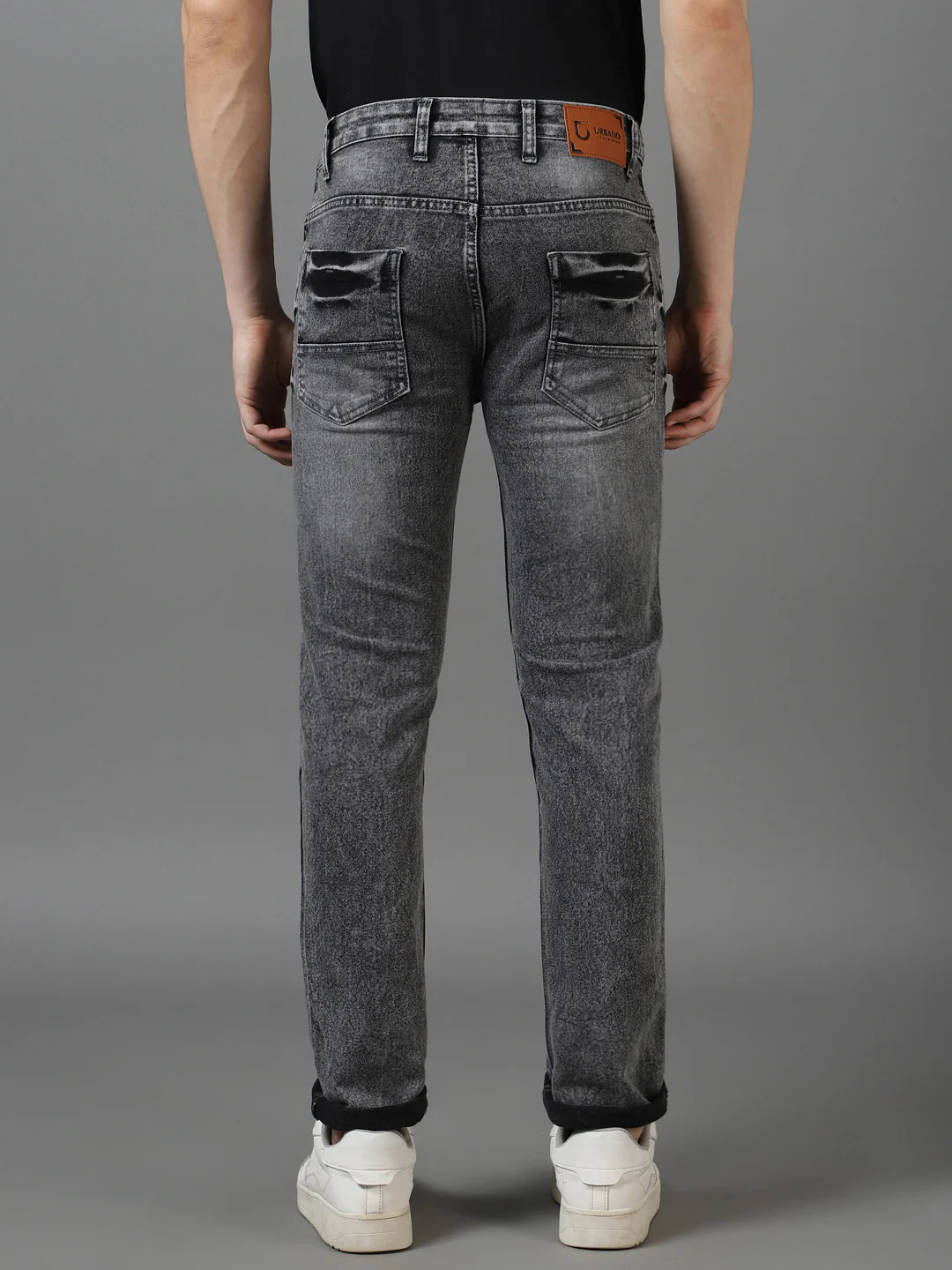 Men's Grey Slim Fit Washed Jeans Stretchable - Image 4
