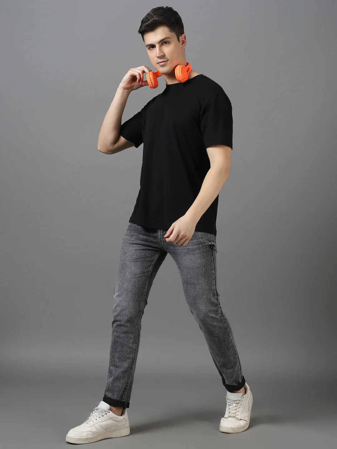 Men's Grey Slim Fit Washed Jeans Stretchable - Image 5