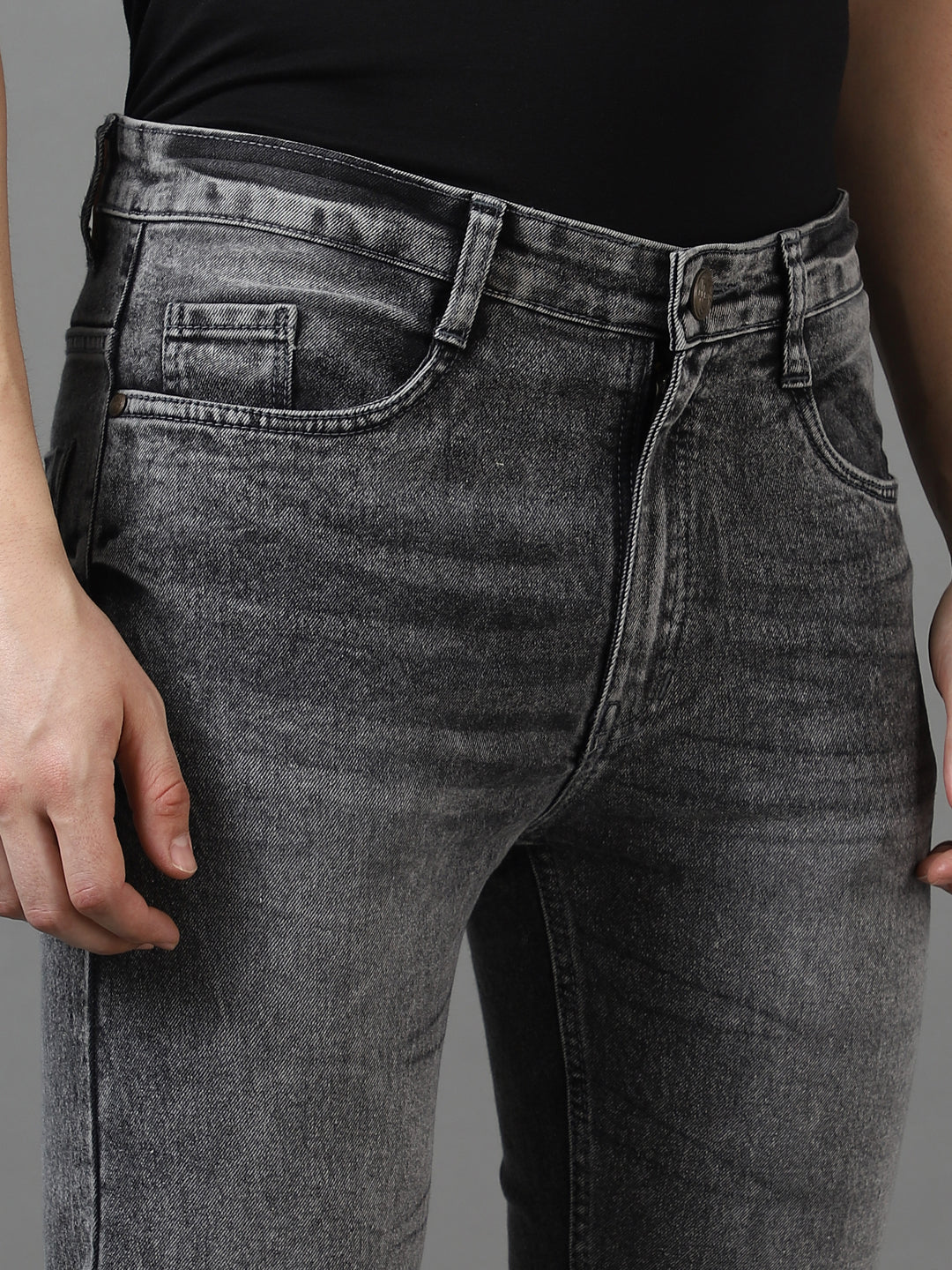 Men's Grey Slim Fit Washed Jeans Stretchable - Image 6