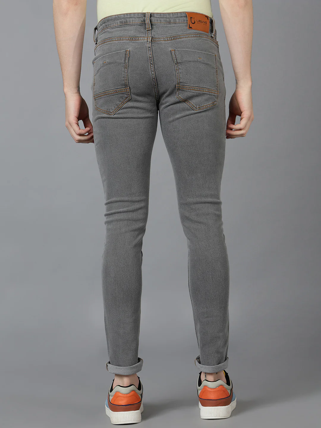Men's Grey Slim Fit Washed Jeans Stretchable - Image 3