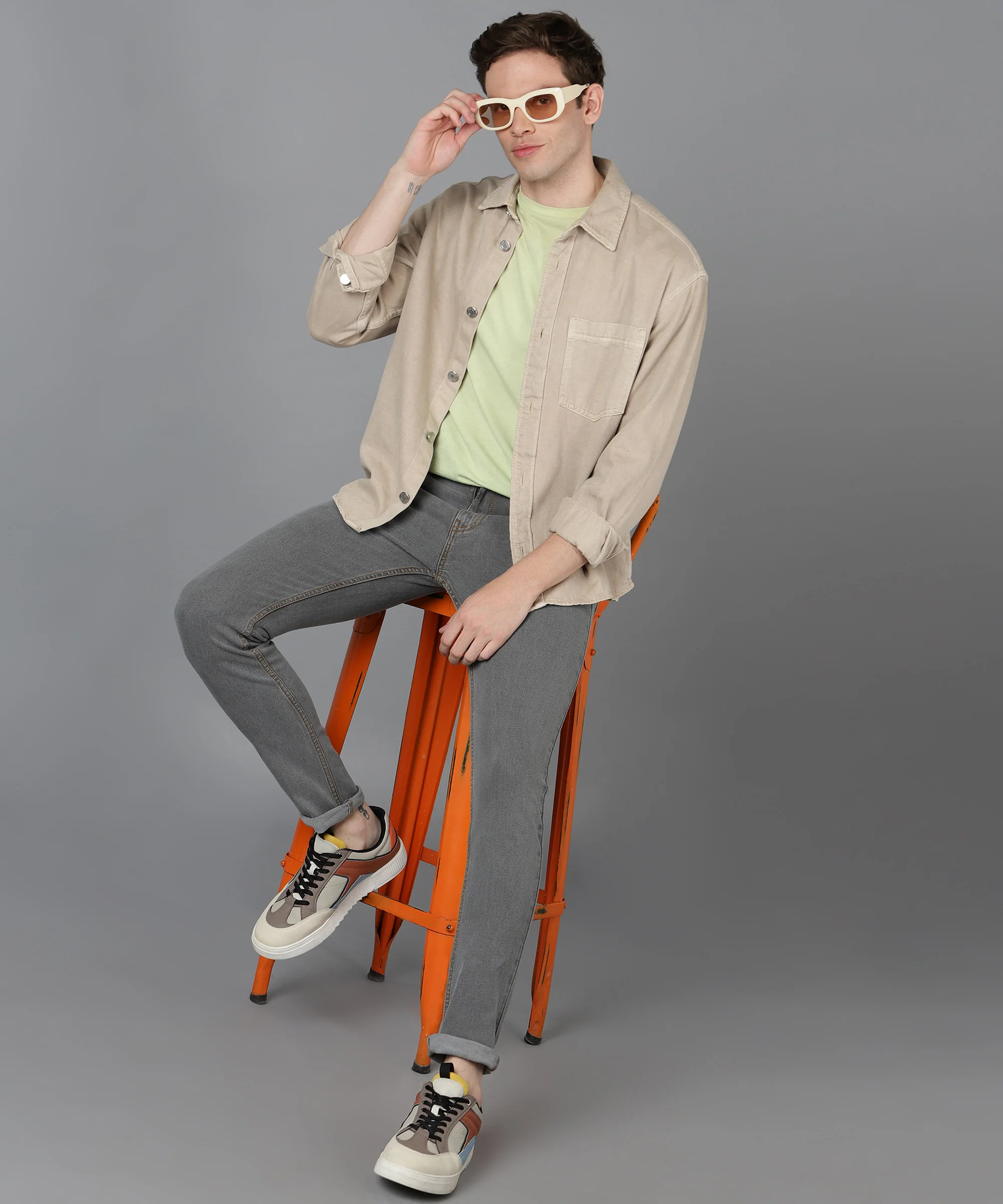 Men's Grey Slim Fit Washed Jeans Stretchable - Image 4