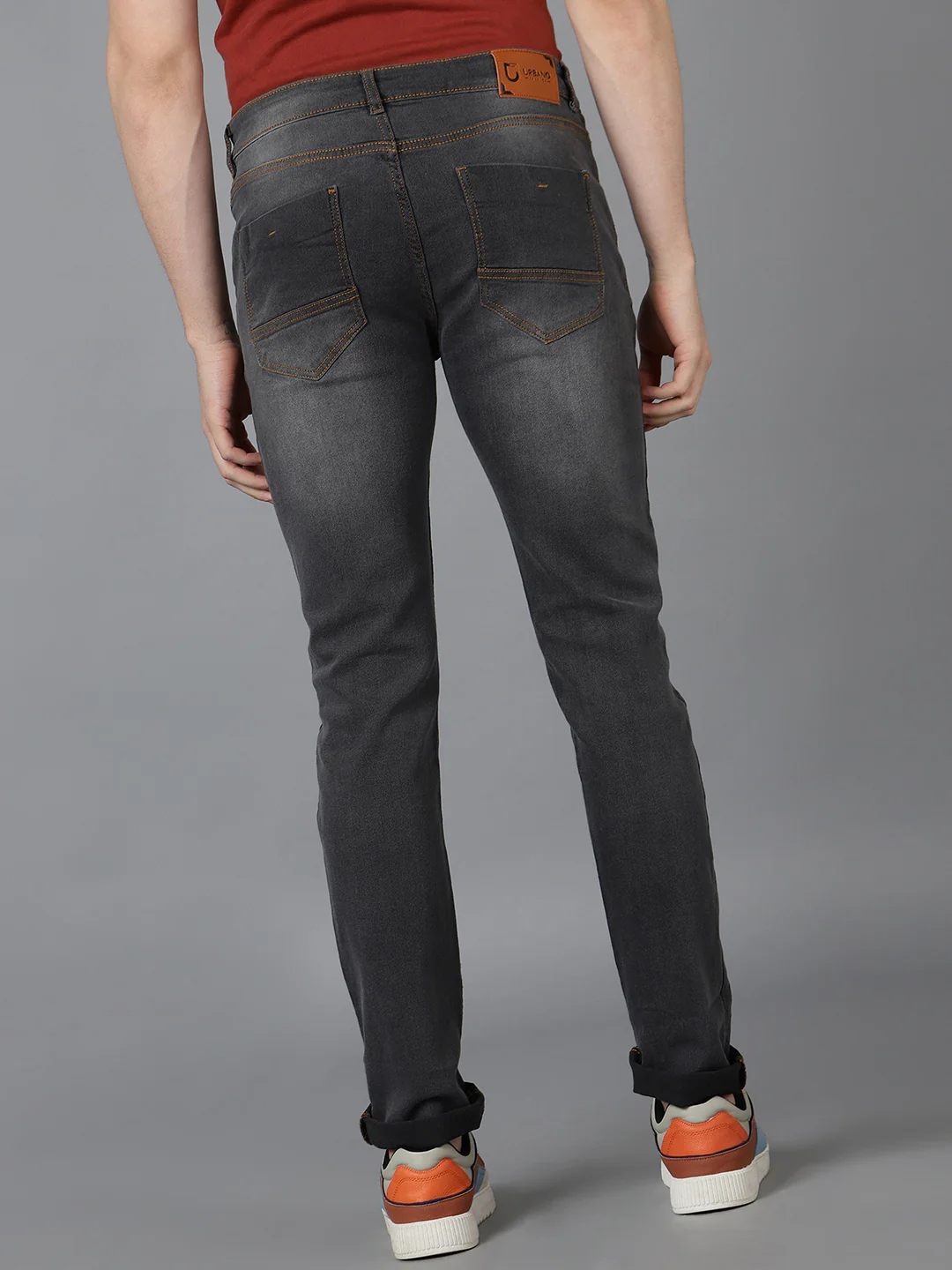 Men's Grey Slim Fit Washed Jeans Stretchable - Image 3