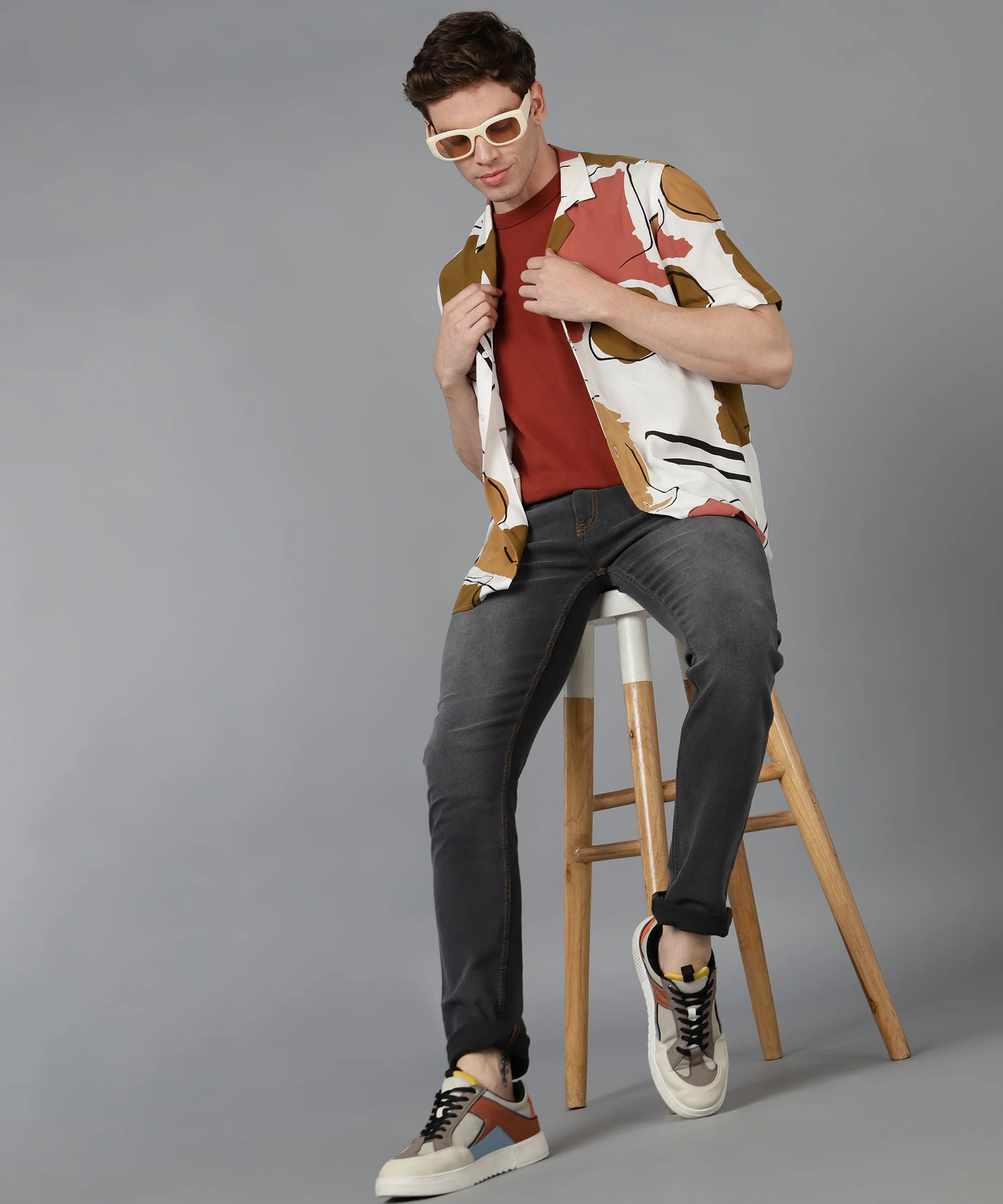 Men's Grey Slim Fit Washed Jeans Stretchable - Image 4