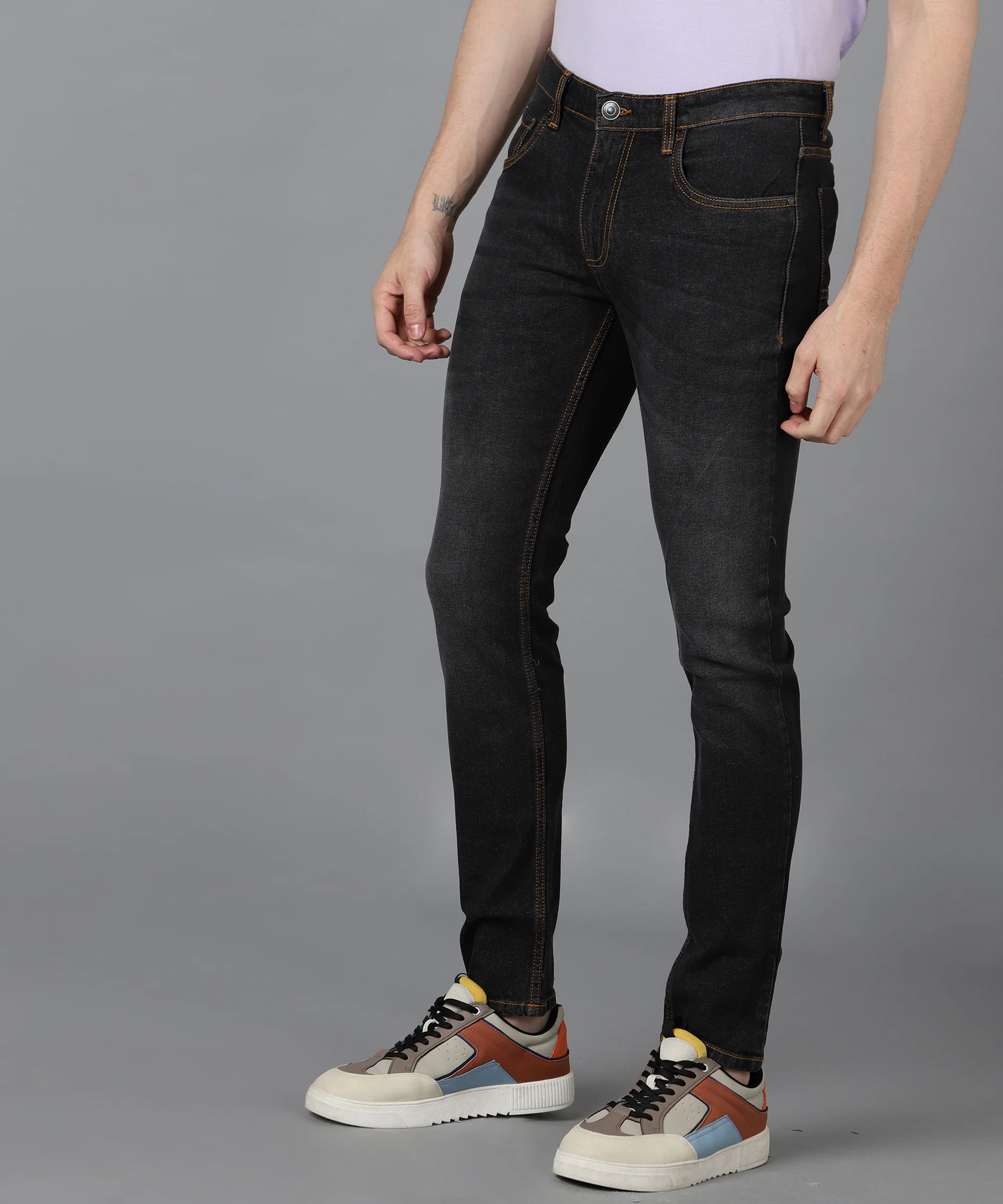 Men's Grey Slim Fit Washed Jeans Stretchable - Image 2