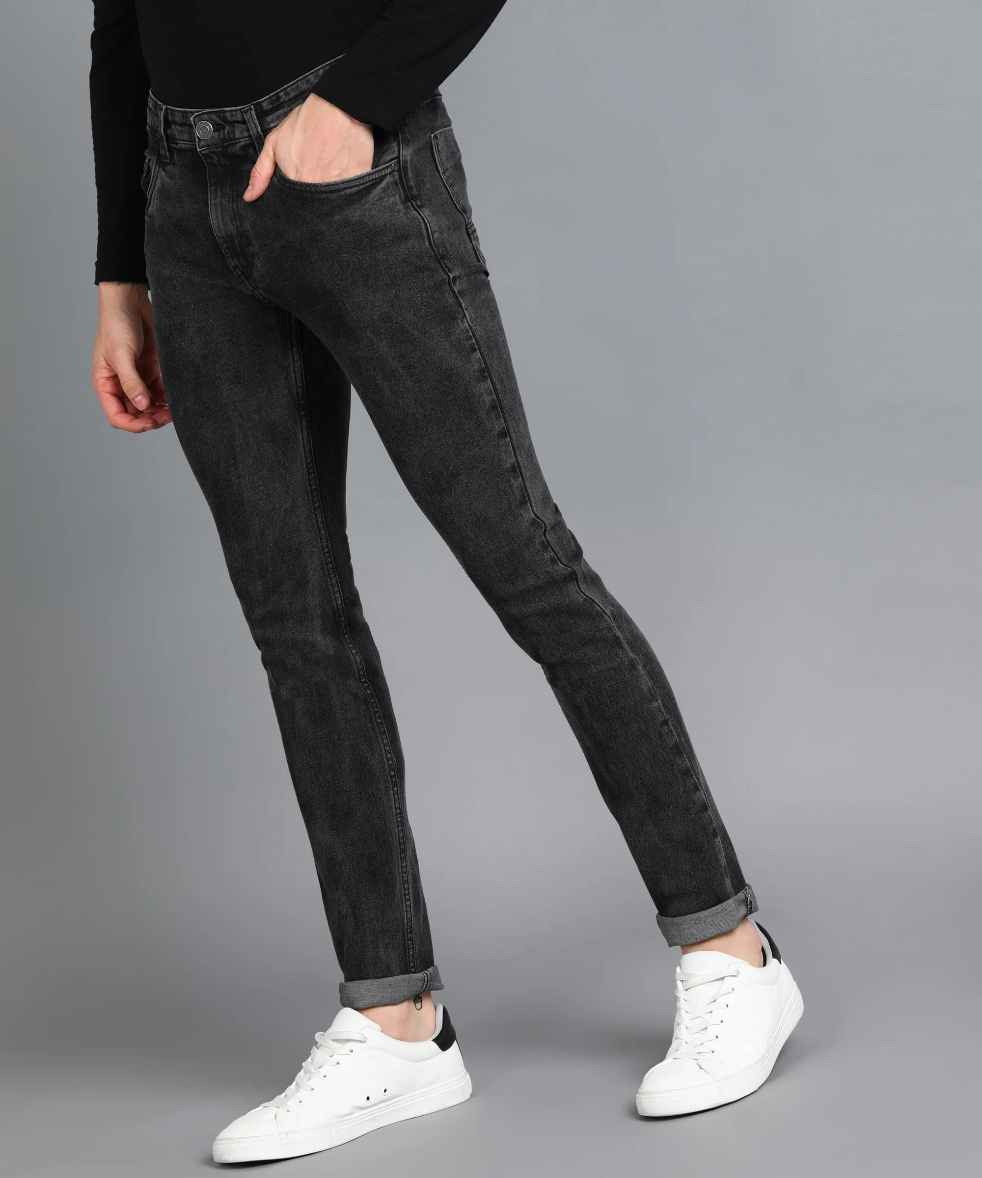 Men's Grey Slim Fit Washed Jeans Stretchable - Image 2
