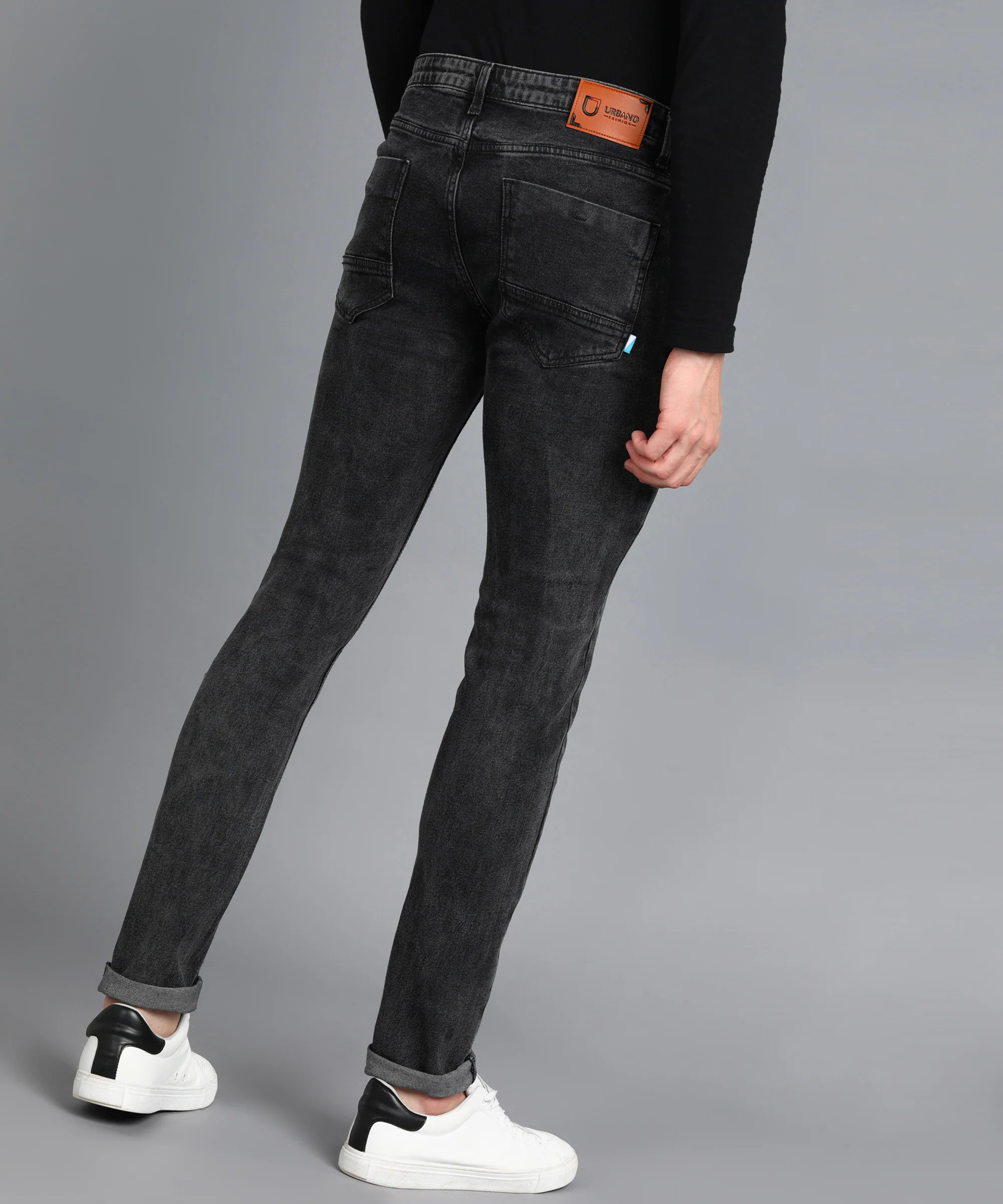 Men's Grey Slim Fit Washed Jeans Stretchable - Image 3