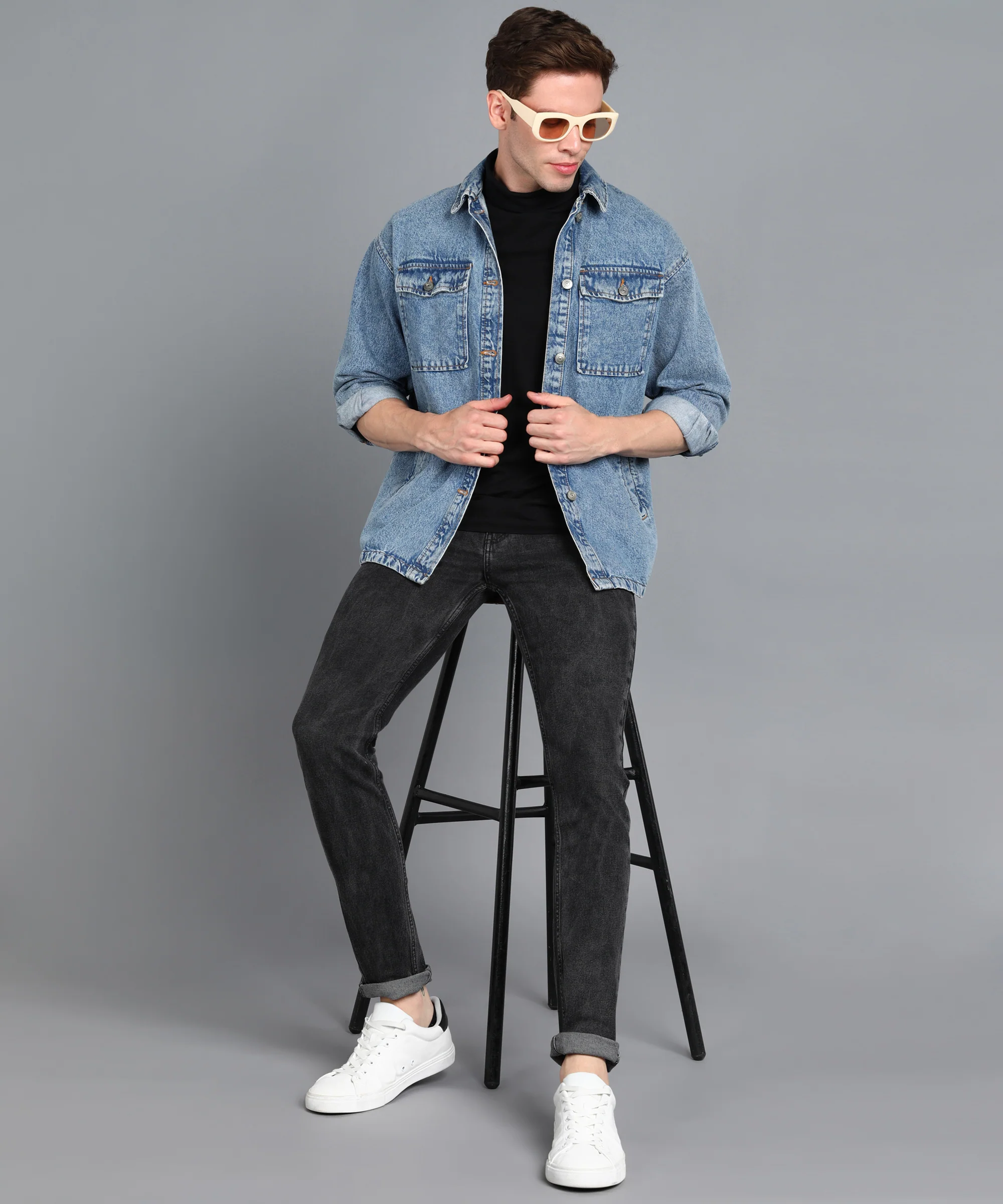 Men's Grey Slim Fit Washed Jeans Stretchable - Image 4