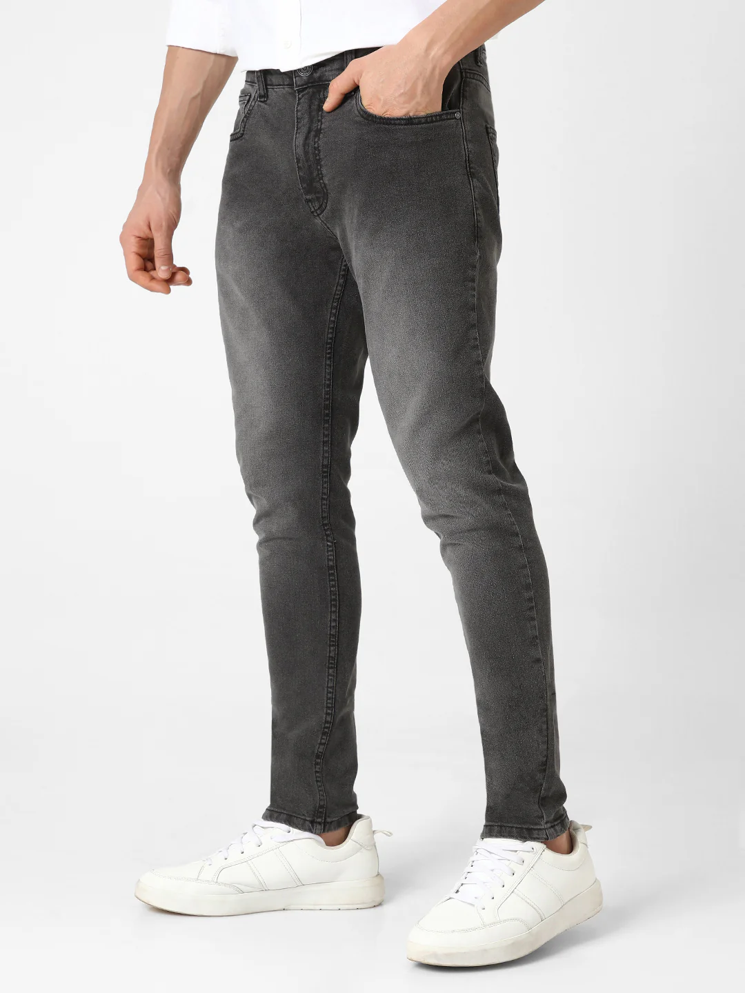 Men's Grey Slim Fit Washed Jeans Stretchable - Image 2