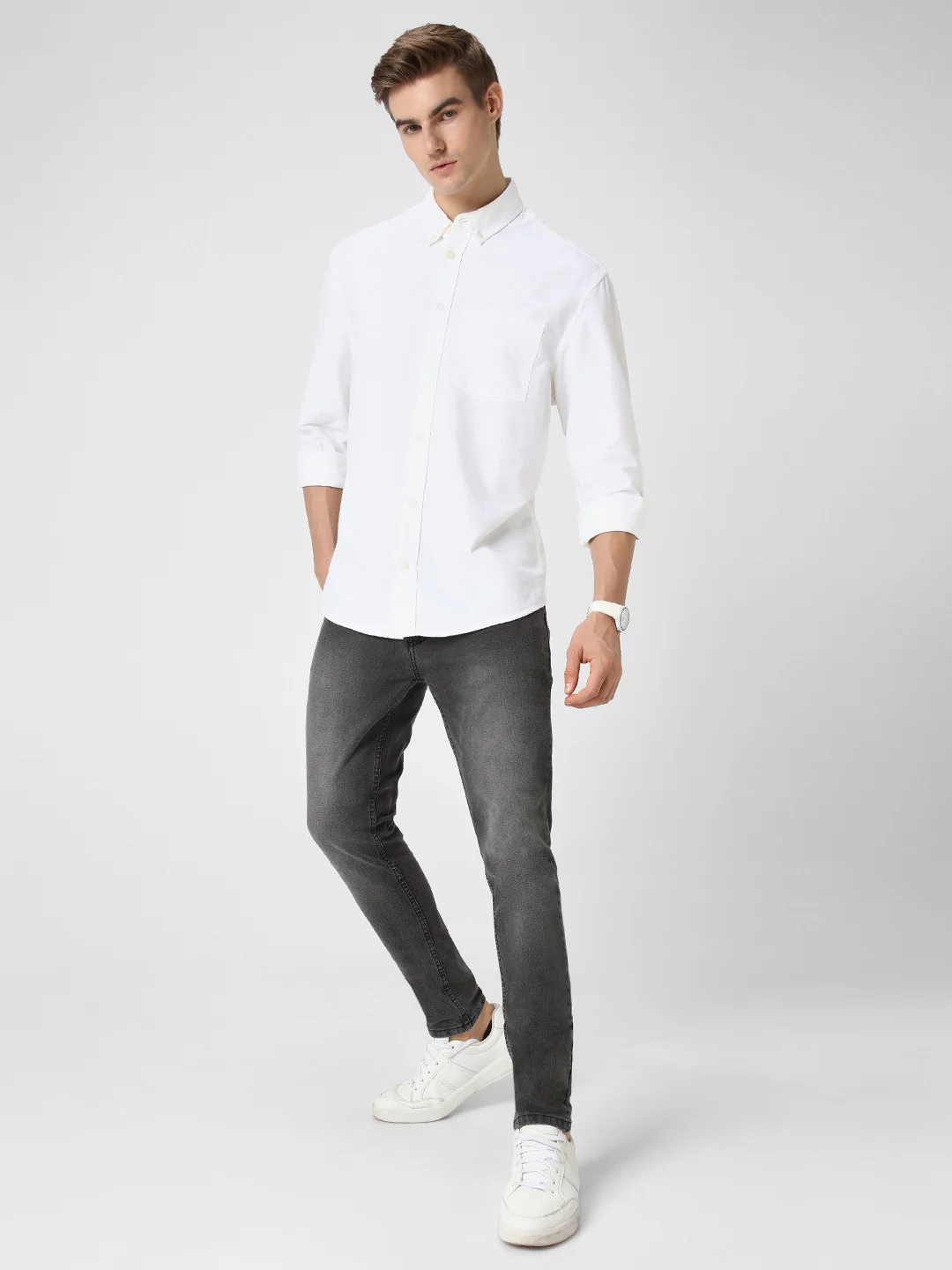 Men's Grey Slim Fit Washed Jeans Stretchable - Image 4