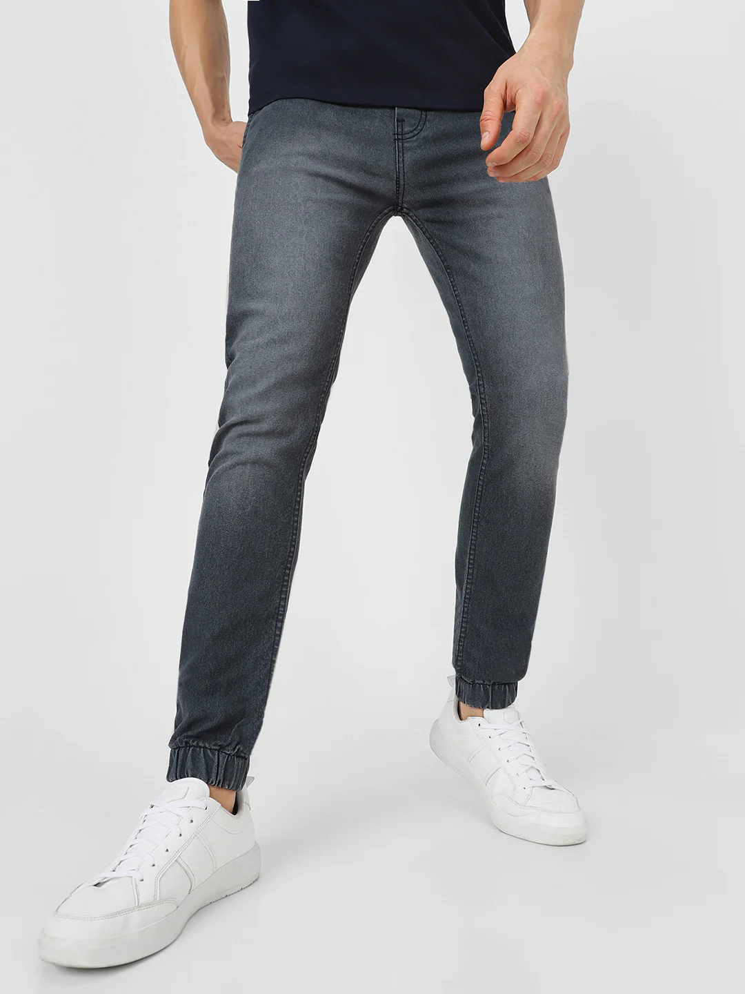 Men's Grey Slim Fit Stretchable Jogger Jeans - Image 2