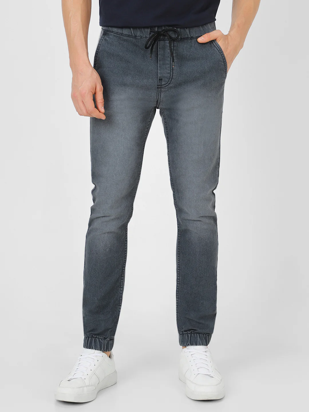 Men's Grey Slim Fit Stretchable Jogger Jeans - Image 3