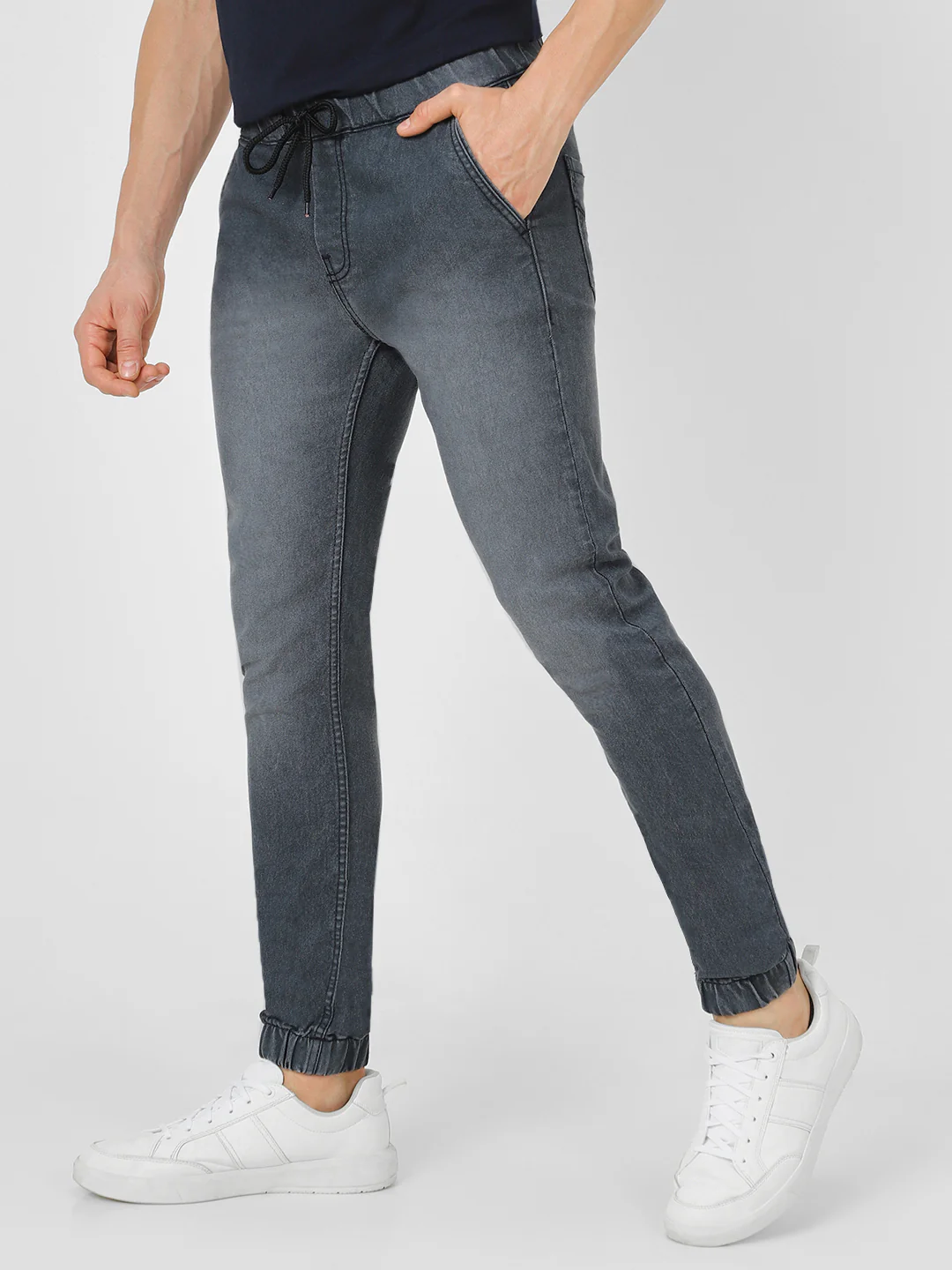 Men's Grey Slim Fit Stretchable Jogger Jeans - Image 4