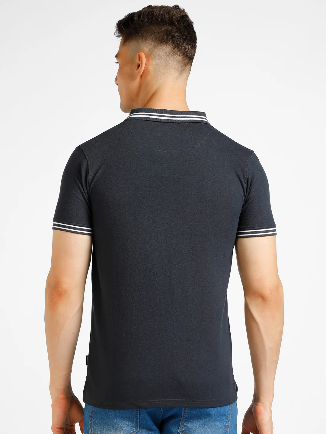 Men's Grey Solid Slim Fit Half Sleeve Cotton Polo T-Shirt - Image 3