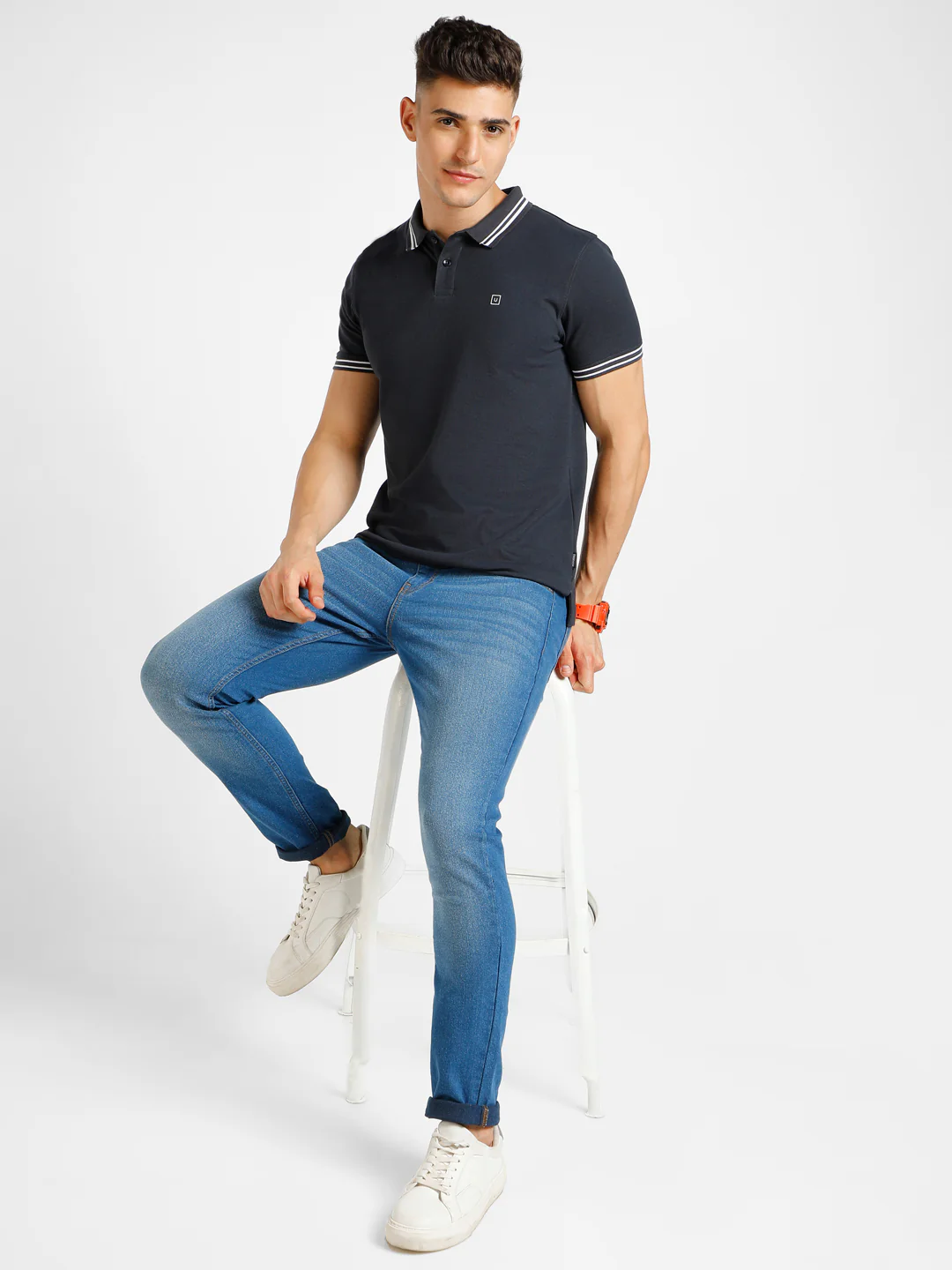 Men's Grey Solid Slim Fit Half Sleeve Cotton Polo T-Shirt - Image 4