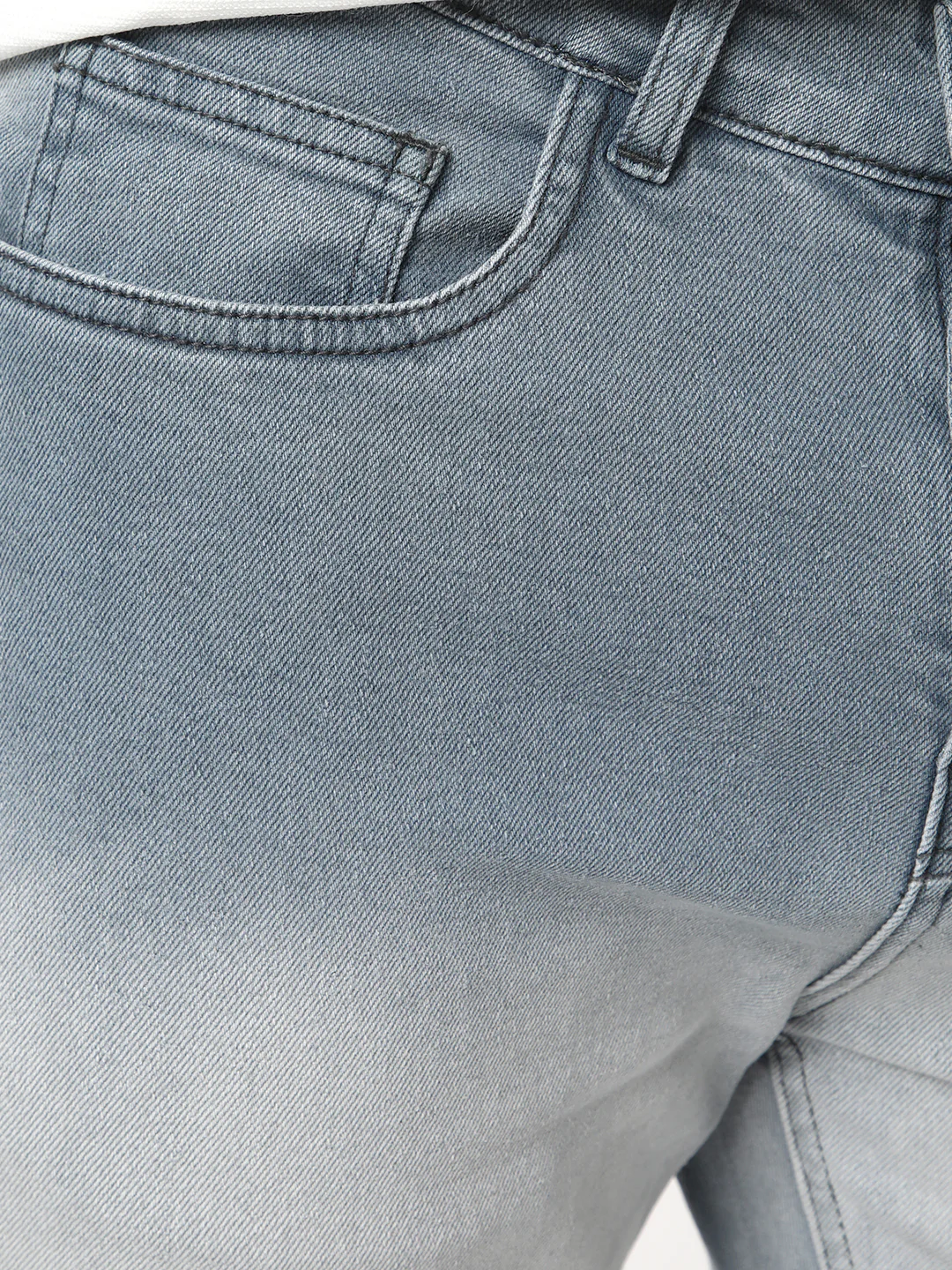 Men's Grey Straight Fit Heavy Washed Faded Denim Jeans Stretchable - Image 6