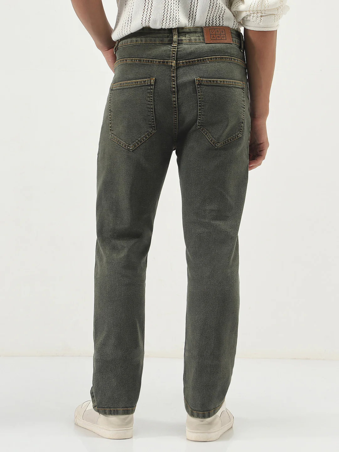 Men's Grey Straight Fit Heavy Washed Jeans Stretchable - Image 3
