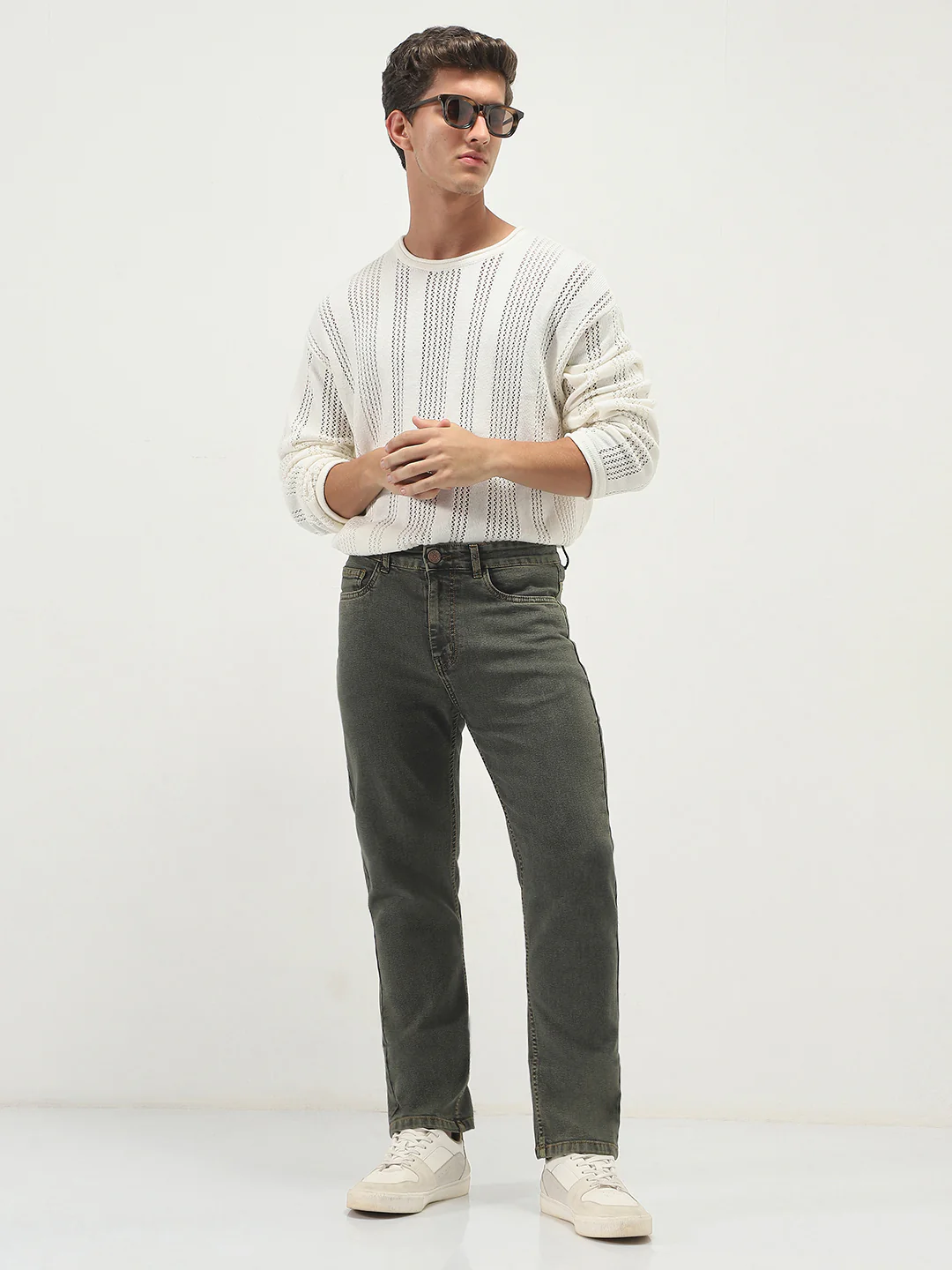 Men's Grey Straight Fit Heavy Washed Jeans Stretchable - Image 4