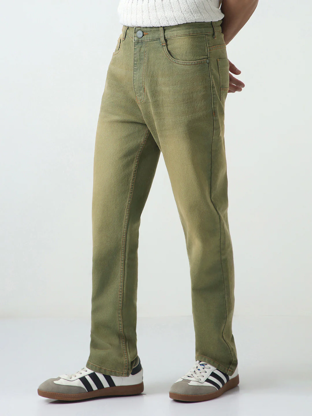 Men's Grey Straight Fit Heavy Washed Jeans Stretchable - Image 2