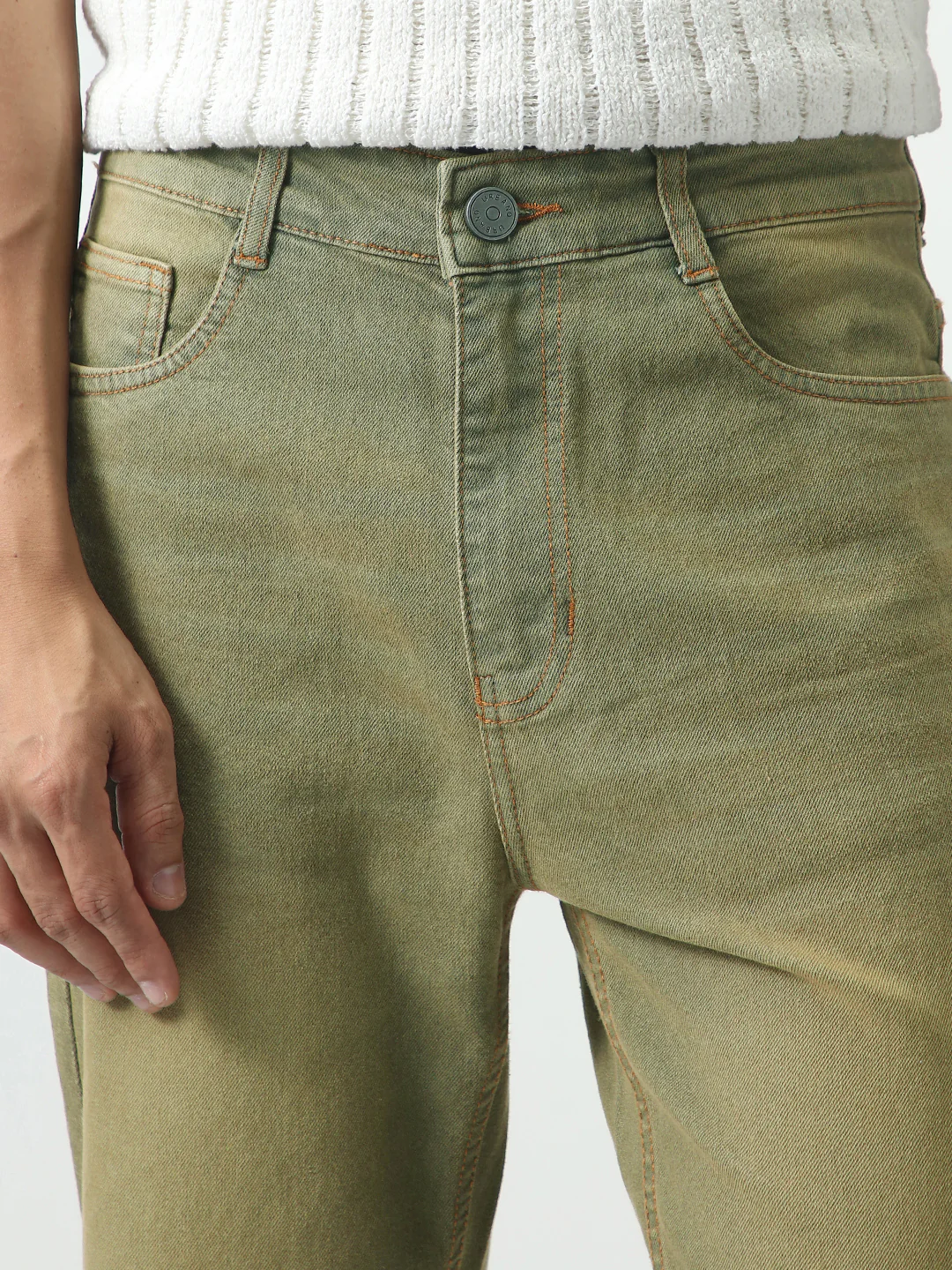 Men's Grey Straight Fit Heavy Washed Jeans Stretchable - Image 5