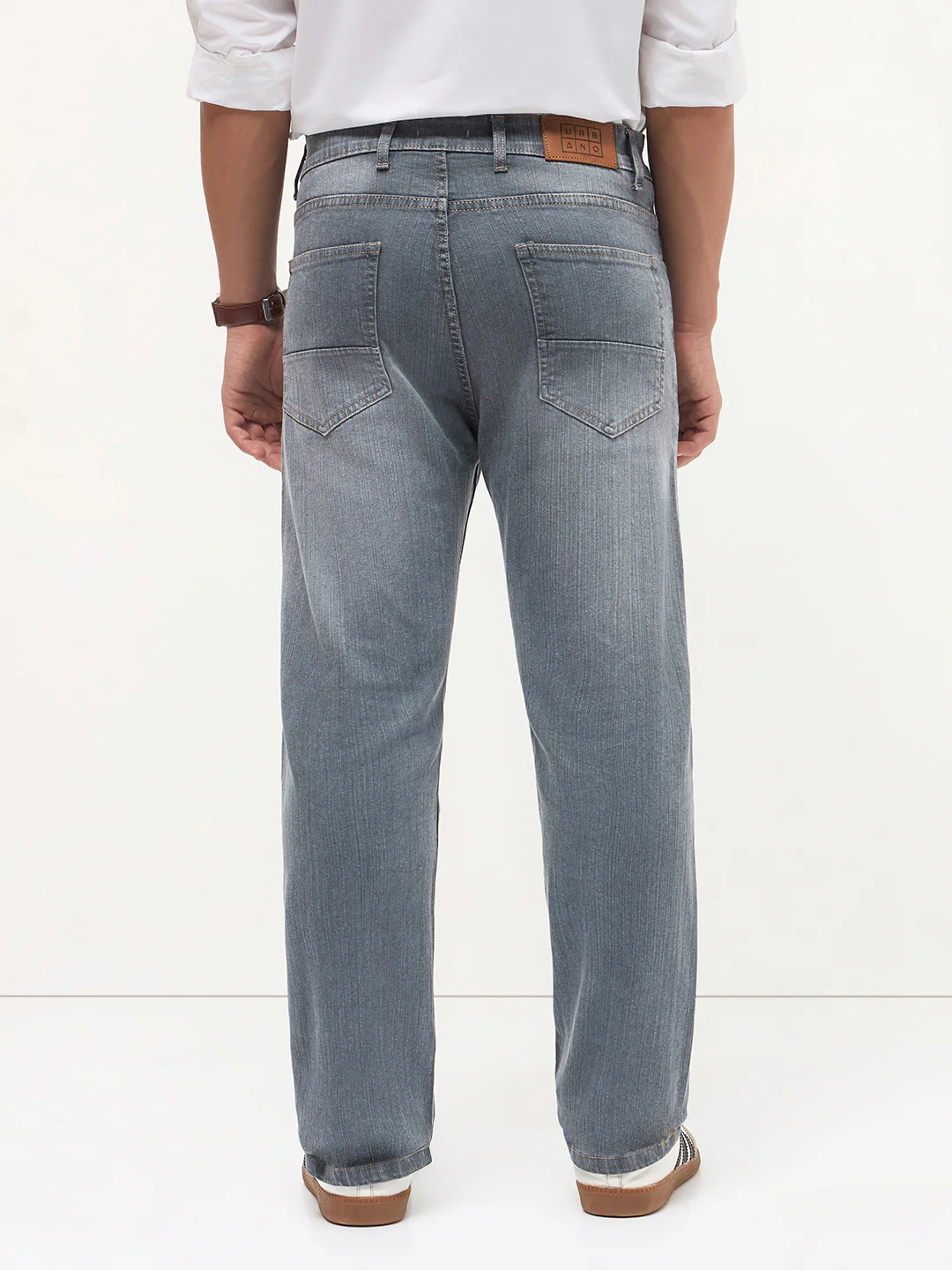 Men's Grey Straight Fit Washed Denim Jeans Stretchable - Image 4