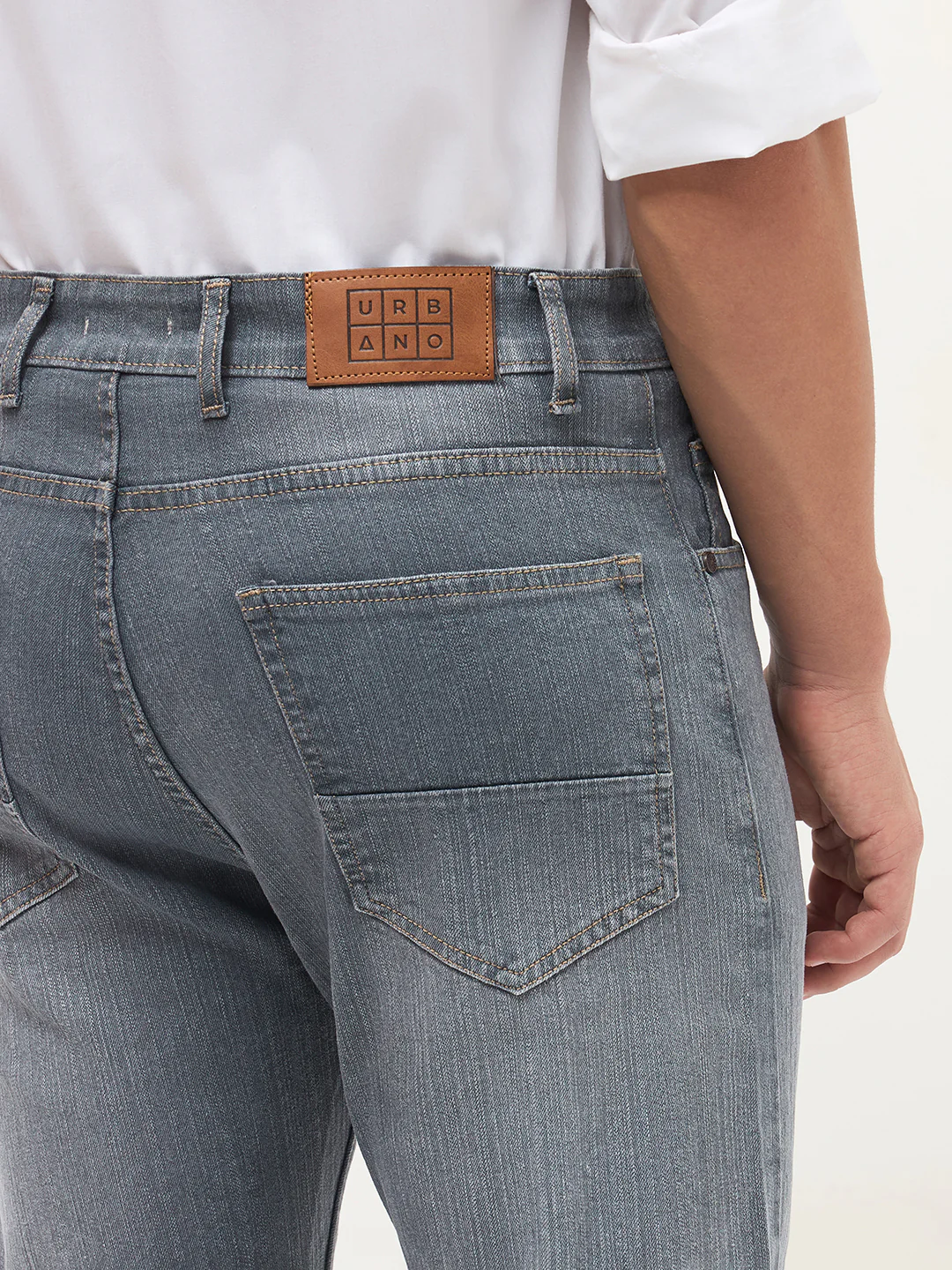Men's Grey Straight Fit Washed Denim Jeans Stretchable - Image 7