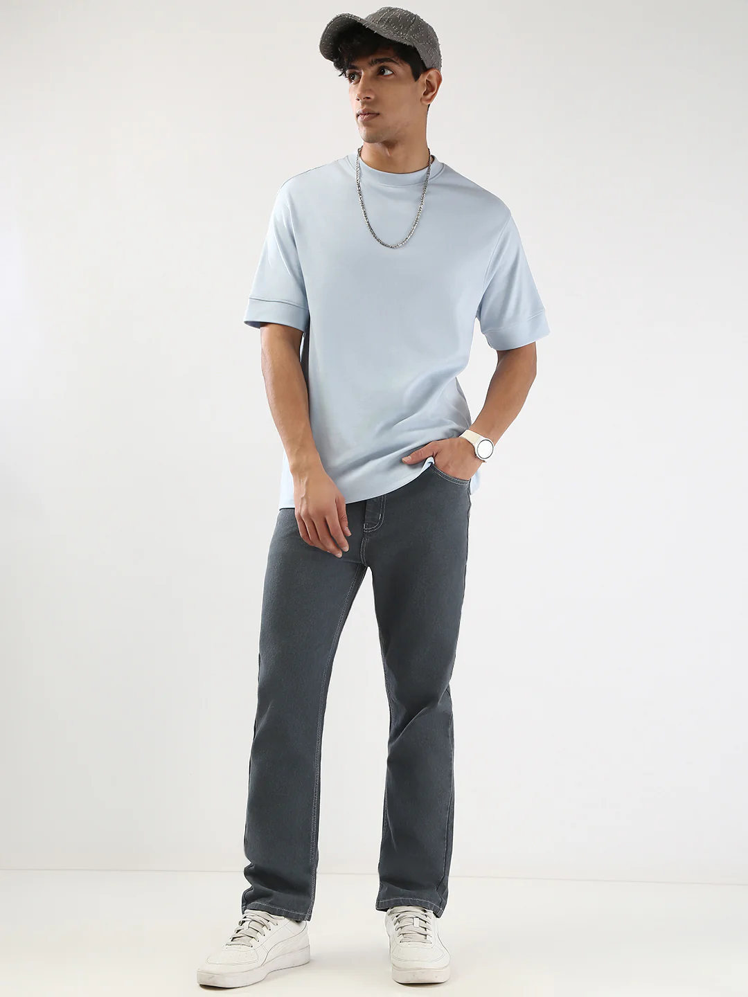 Men's Grey Straight Fit Washed Jeans Stretchable - Image 5