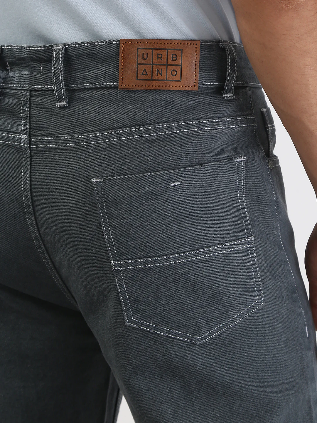 Men's Grey Straight Fit Washed Jeans Stretchable - Image 7