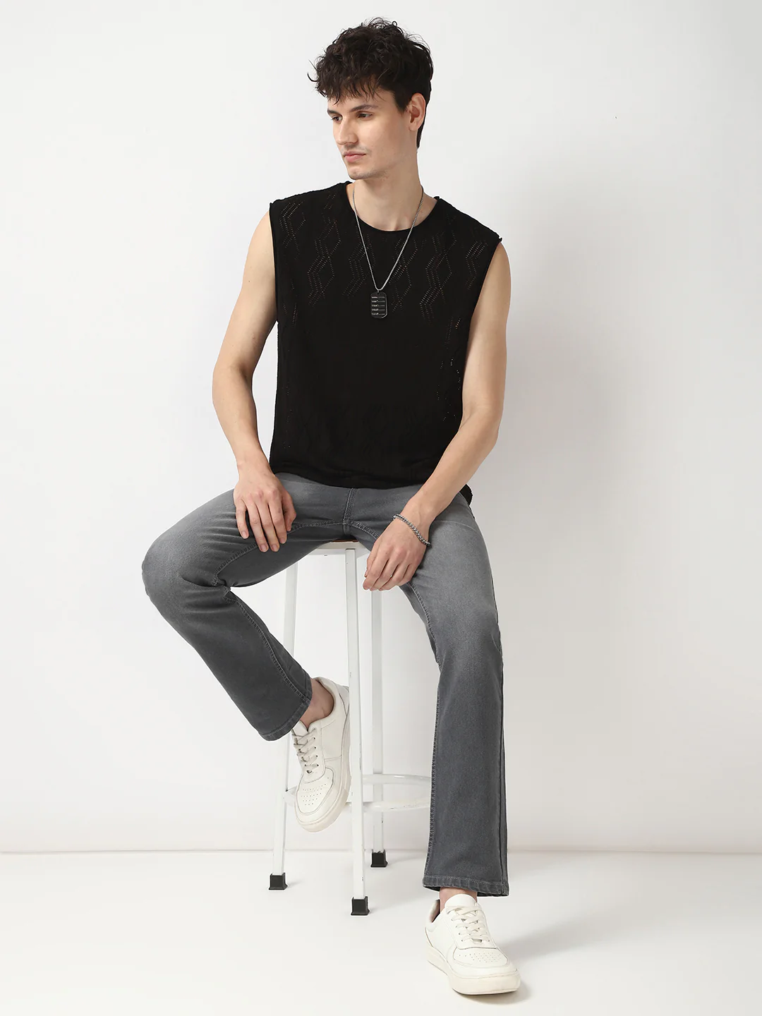 Men's Grey Straight Fit Washed Jeans Stretchable - Image 5