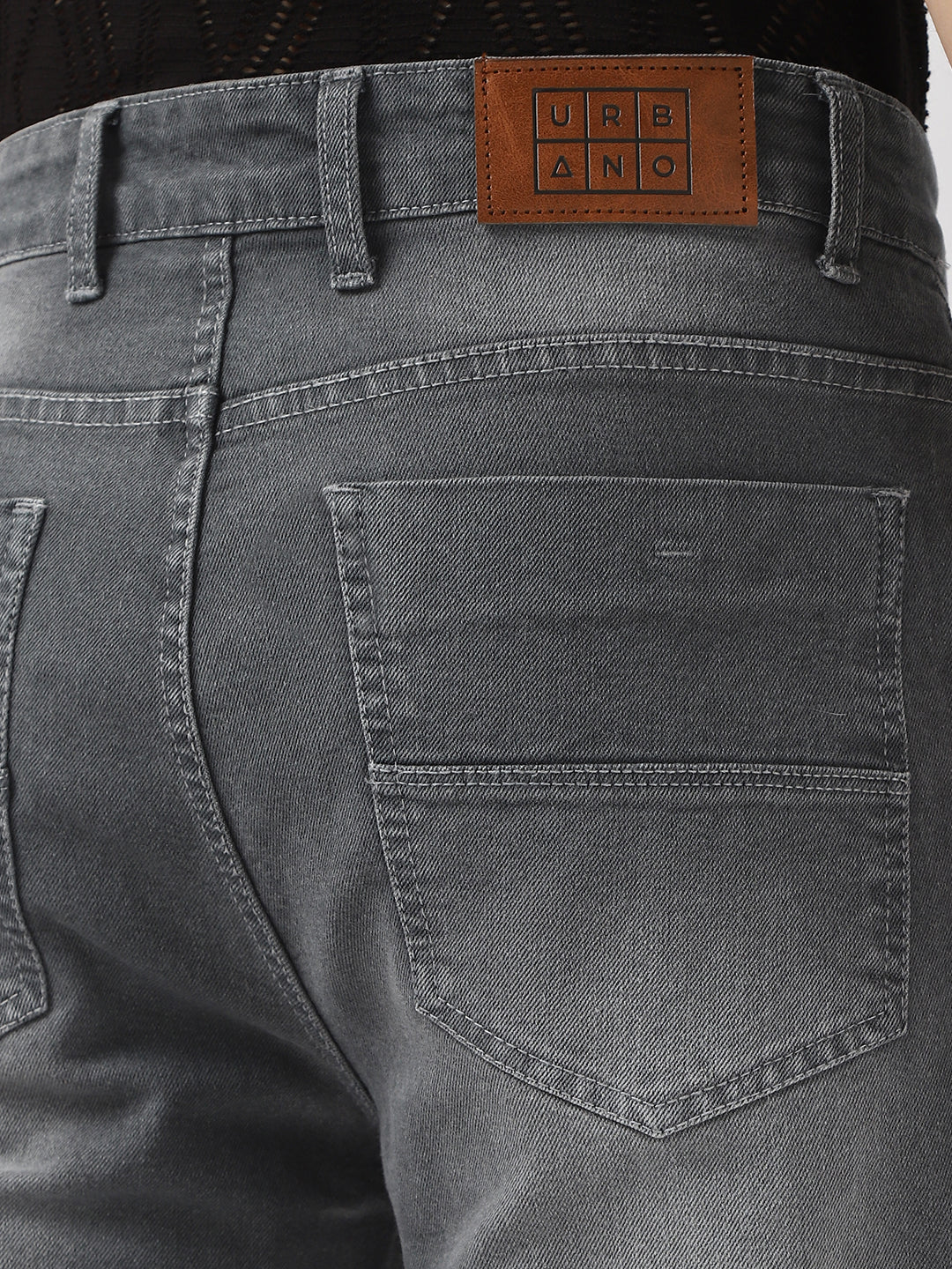 Men's Grey Straight Fit Washed Jeans Stretchable - Image 7