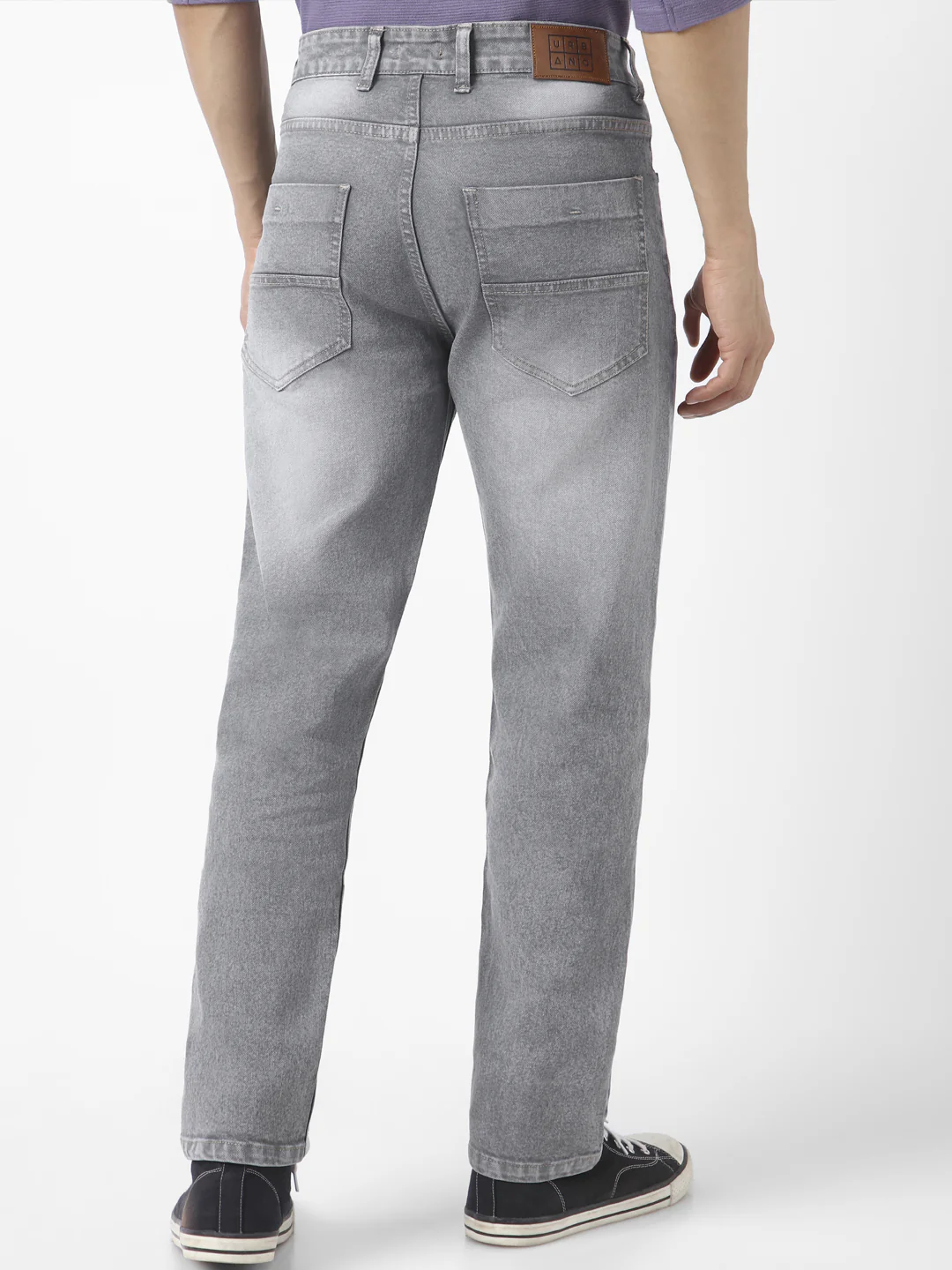 Men's Grey Straight Fit Washed Jeans Stretchable - Image 3